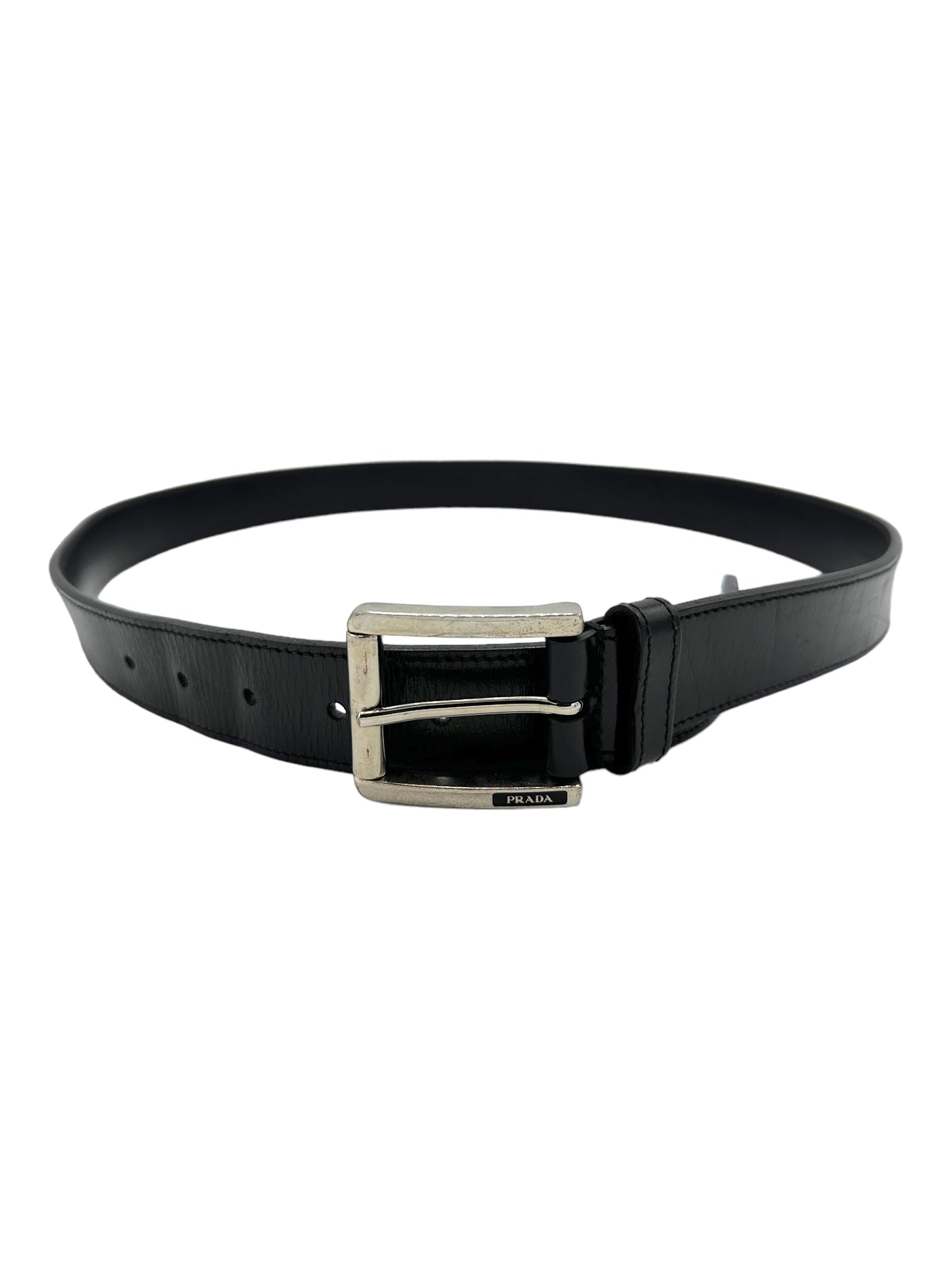 Prada Black Leather Minimal Square Buckle Belt 40 - Genuine Design Luxury Consignment for Men. New & Pre-Owned Clothing, Shoes, & Accessories. Calgary, Canada
