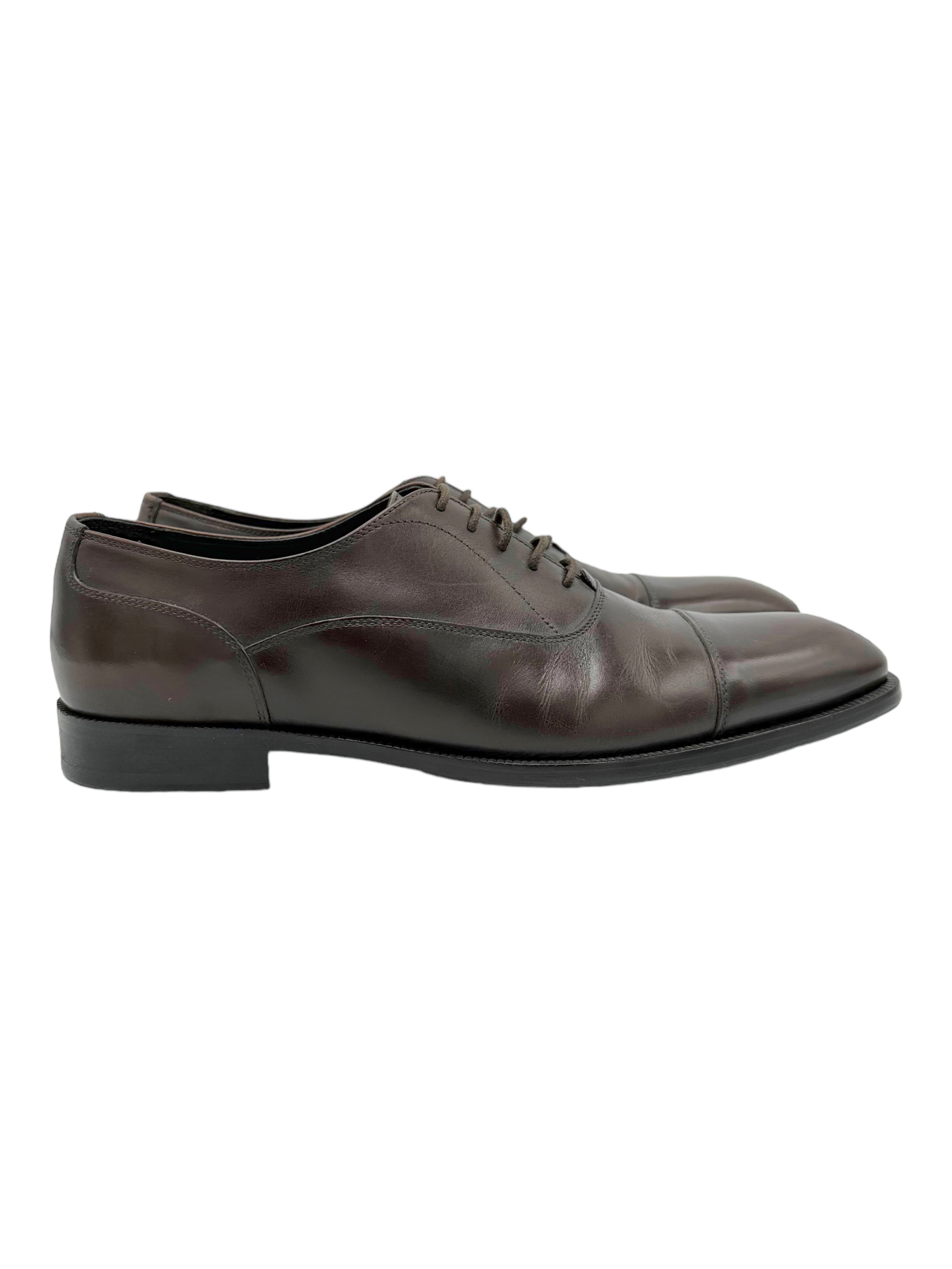 Canali Dark Brown Leather Oxford Dress Shoes - Genuine Design Luxury Consignment for Men. New & Pre-Owned Clothing, Shoes, & Accessories. Calgary, Canada