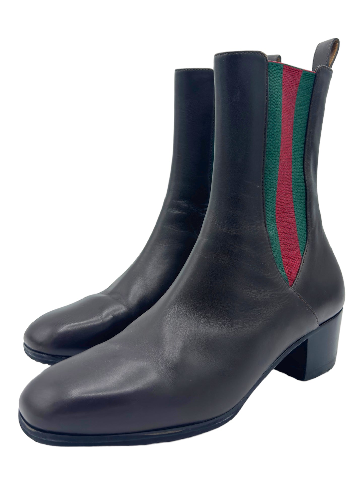 Gucci Brown Sylvie Web Accent Leather Chelsea Boots - Genuine Design Luxury Consignment for Men. New & Pre-Owned Clothing, Shoes, & Accessories. Calgary, Canada