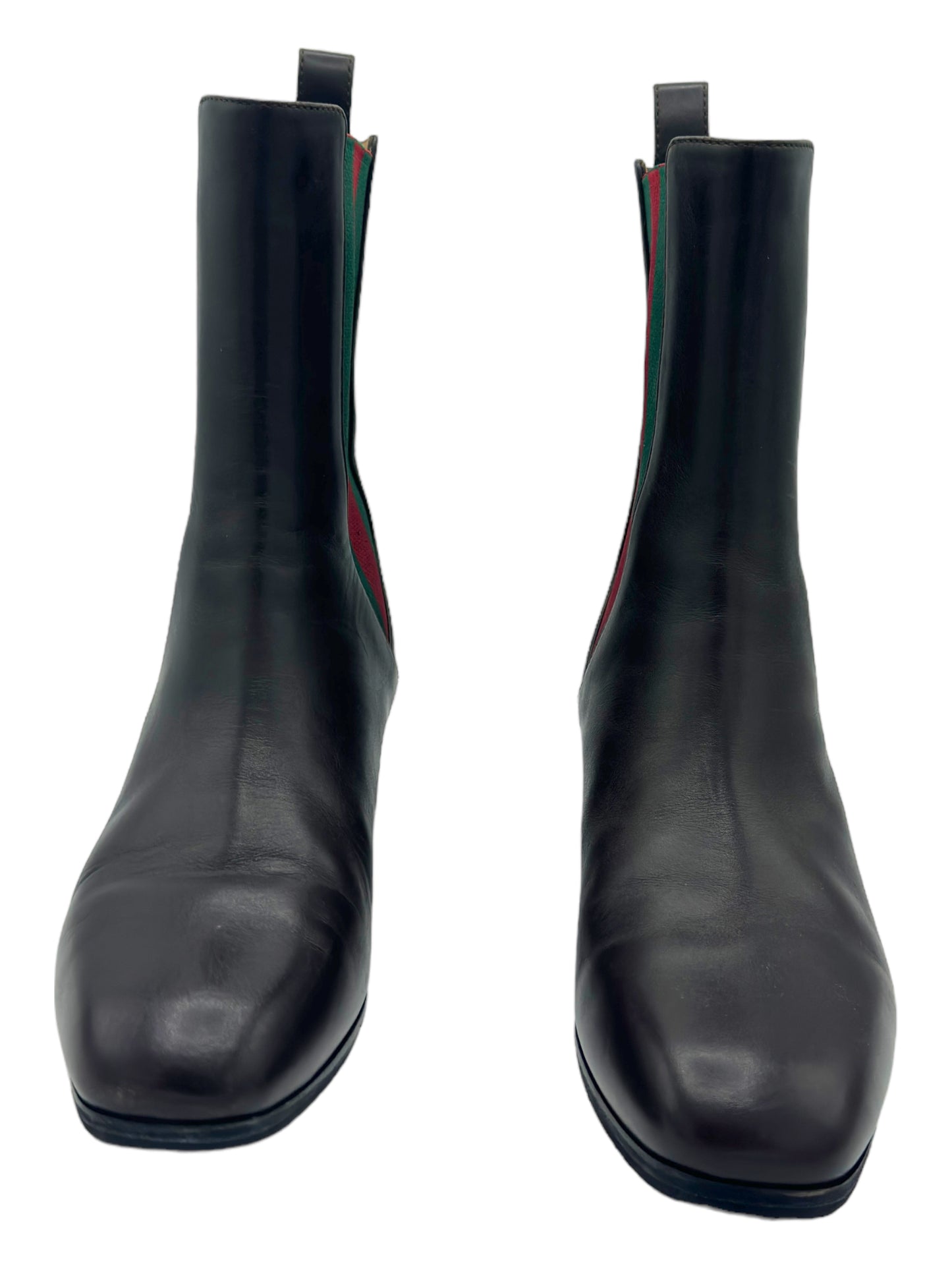 Gucci Brown Sylvie Web Accent Leather Chelsea Boots - Genuine Design Luxury Consignment for Men. New & Pre-Owned Clothing, Shoes, & Accessories. Calgary, Canada