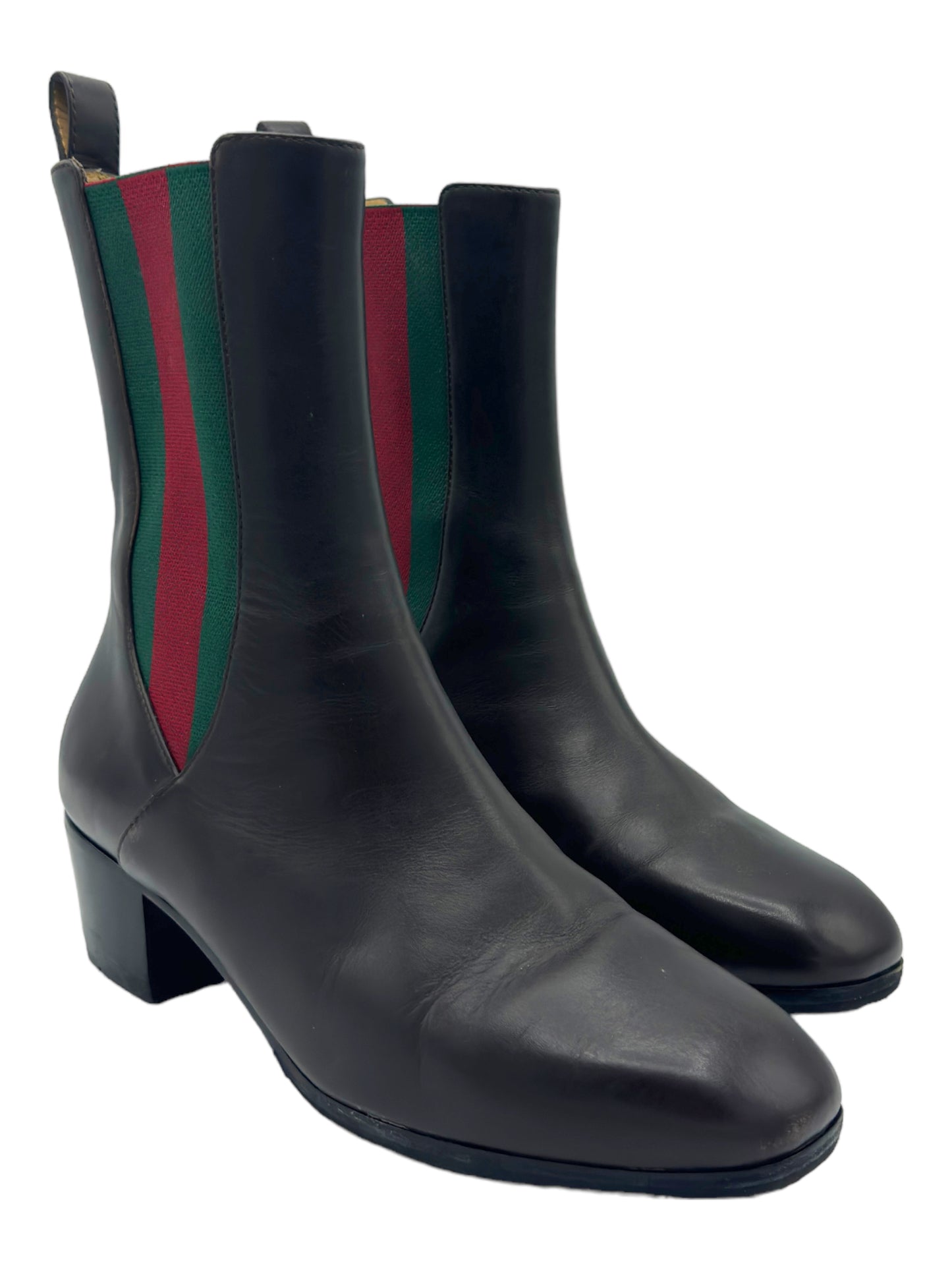 Gucci Brown Sylvie Web Accent Leather Chelsea Boots - Genuine Design Luxury Consignment for Men. New & Pre-Owned Clothing, Shoes, & Accessories. Calgary, Canada