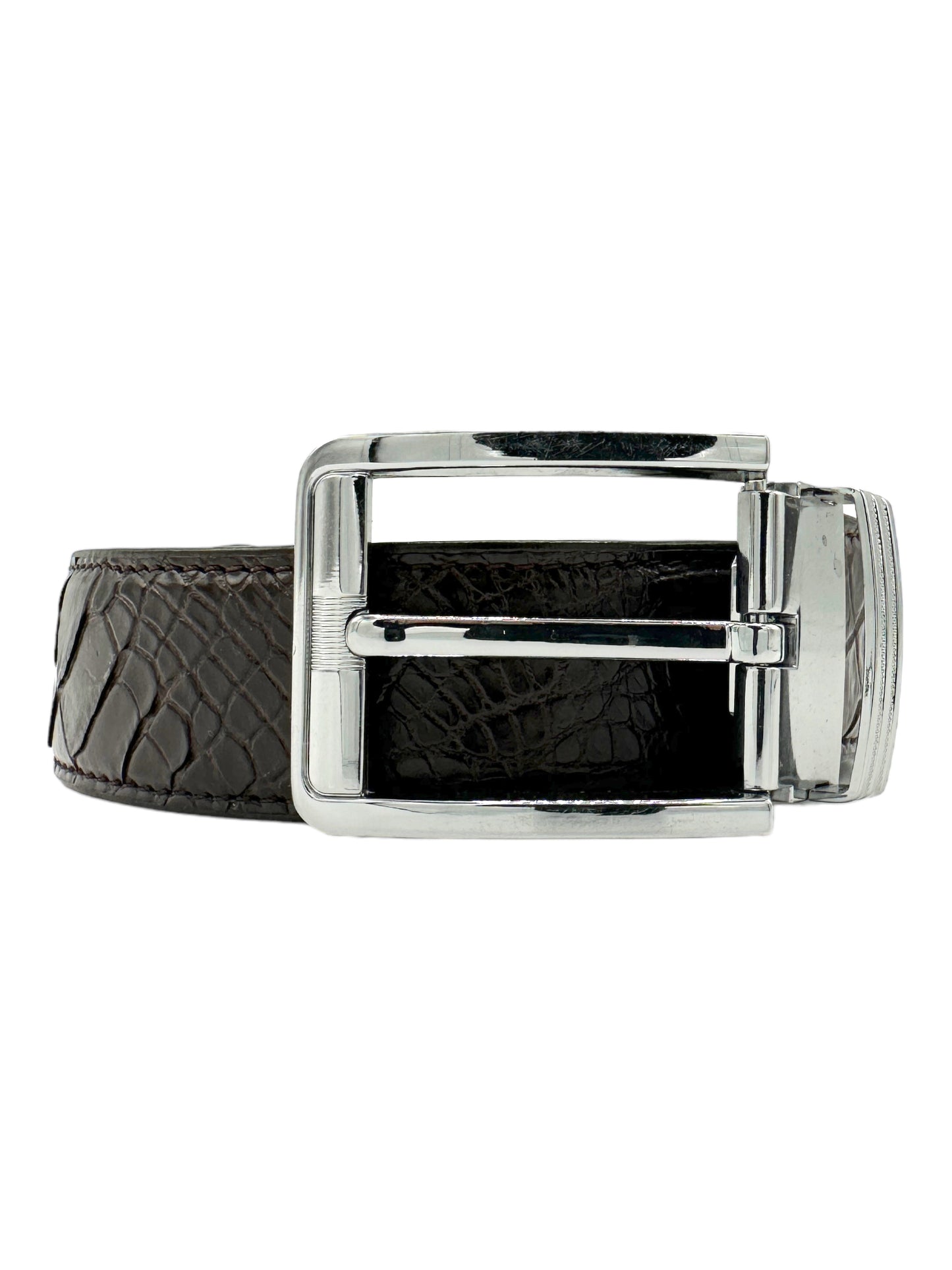 Crocodile Leather Brown Belt Unpunched - Genuine Design luxury consignment Calgary, Alberta, Canada New and pre-owned clothing, shoes, accessories.