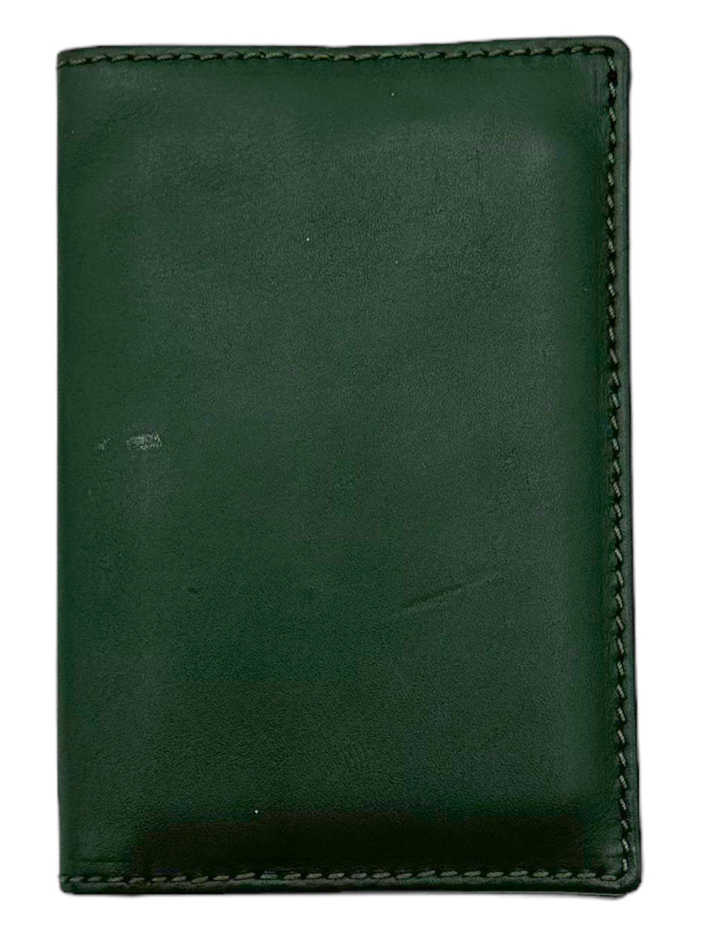 Comme Des Garcons Green Leather Bifold Cardholder - Genuine Design Luxury Consignment. New & Pre-Owned Clothing, Shoes, & Accessories. Calgary, Canada