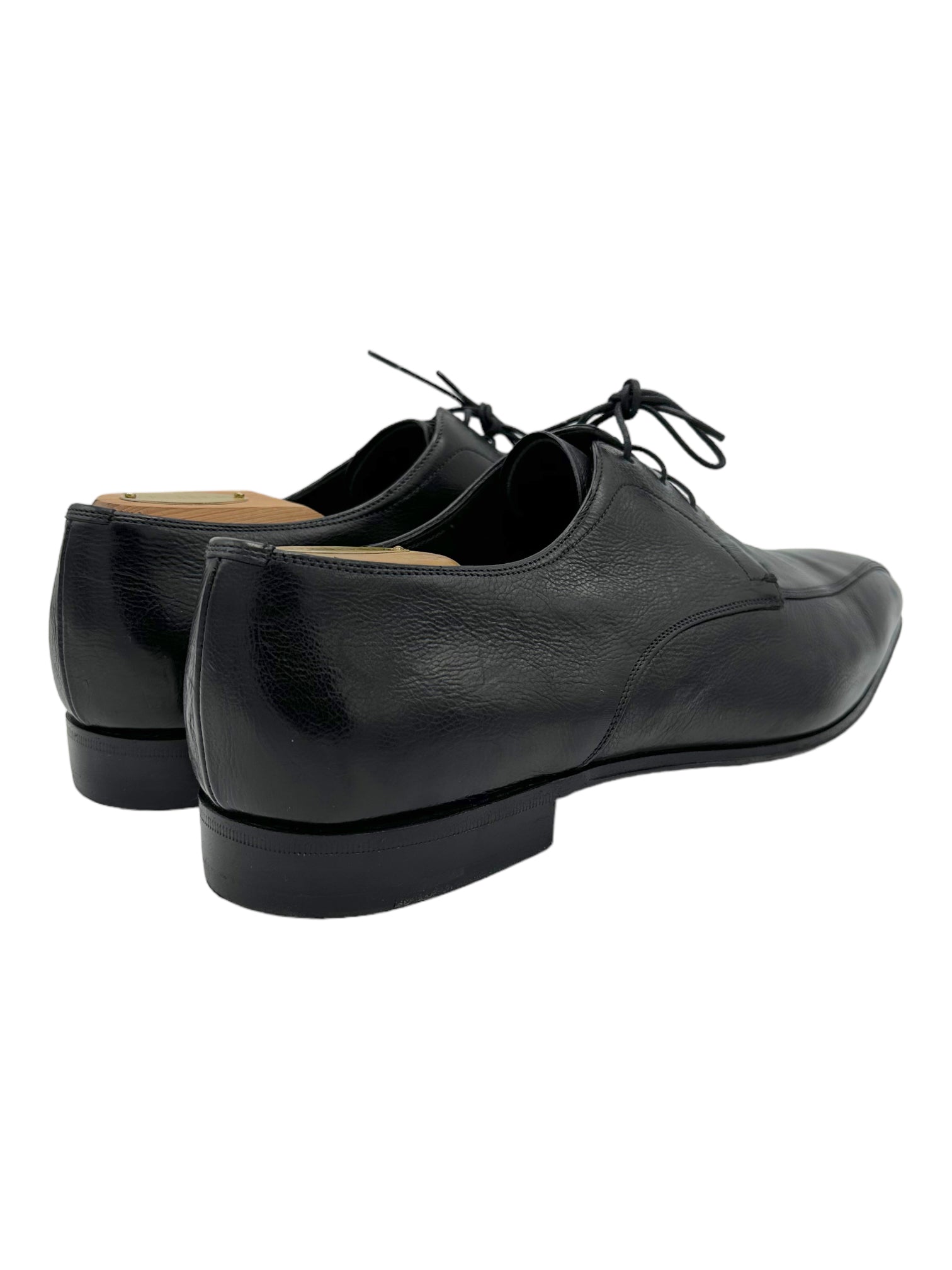 Prada Black Grained Leather Slim Derby Dress Shoes - Genuine Design Luxury Consignment. New & Pre-Owned Clothing, Shoes, & Accessories. Calgary, Canada