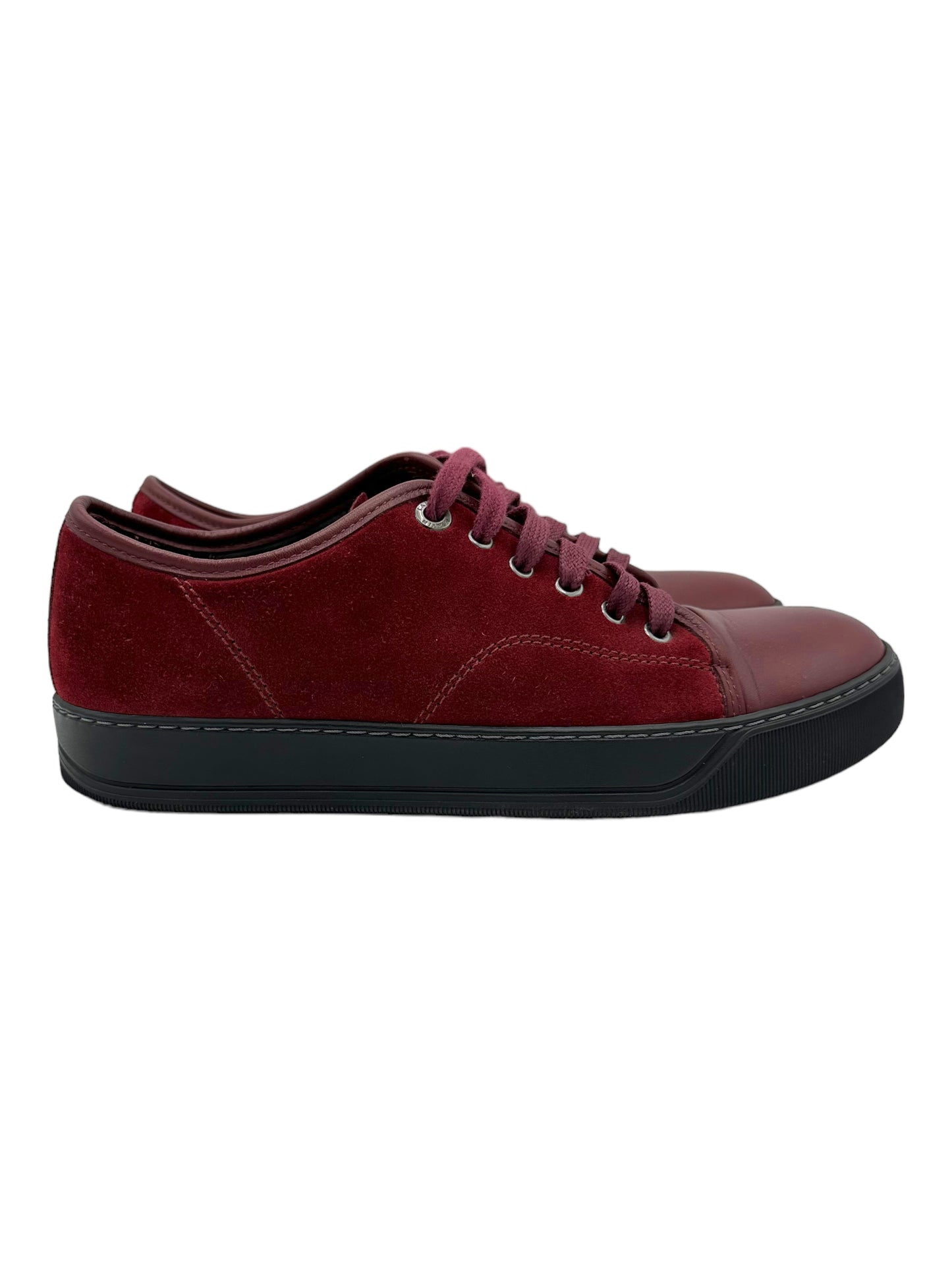 Lanvin Paris Maroon Suede & Black Sole DBB1 Casual Sneakers - Genuine Design Luxury Consignment. New & Pre-Owned Clothing, Shoes, & Accessories. Calgary, Canada
