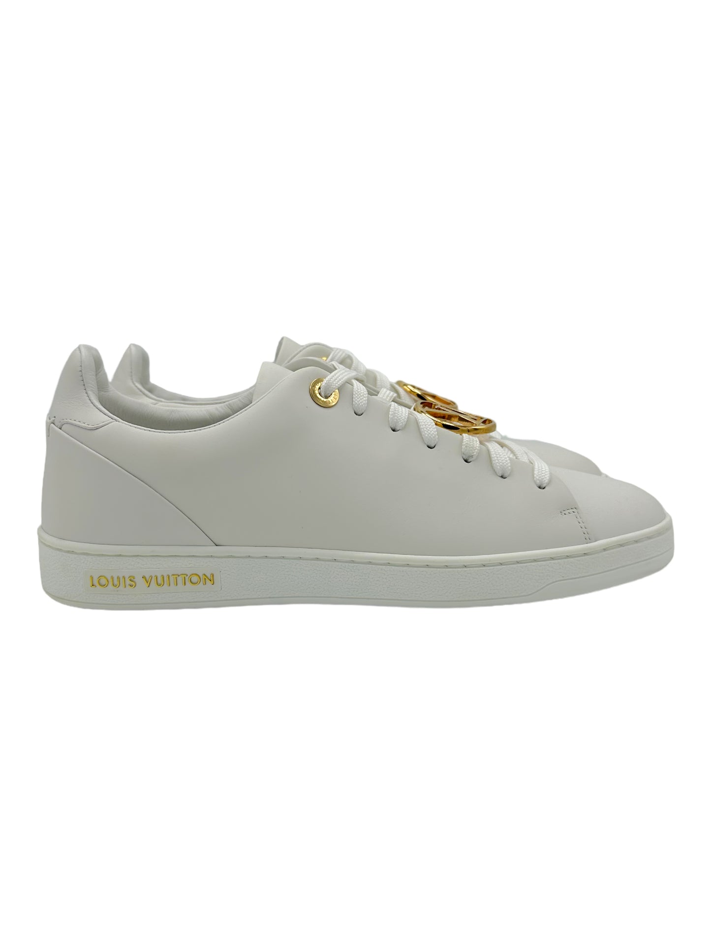 Louis Vuitton Women's White Leather Frontrow Sneakers - Genuine Design Luxury Consignment. New & Pre-Owned Clothing, Shoes, & Accessories. Calgary, Canada