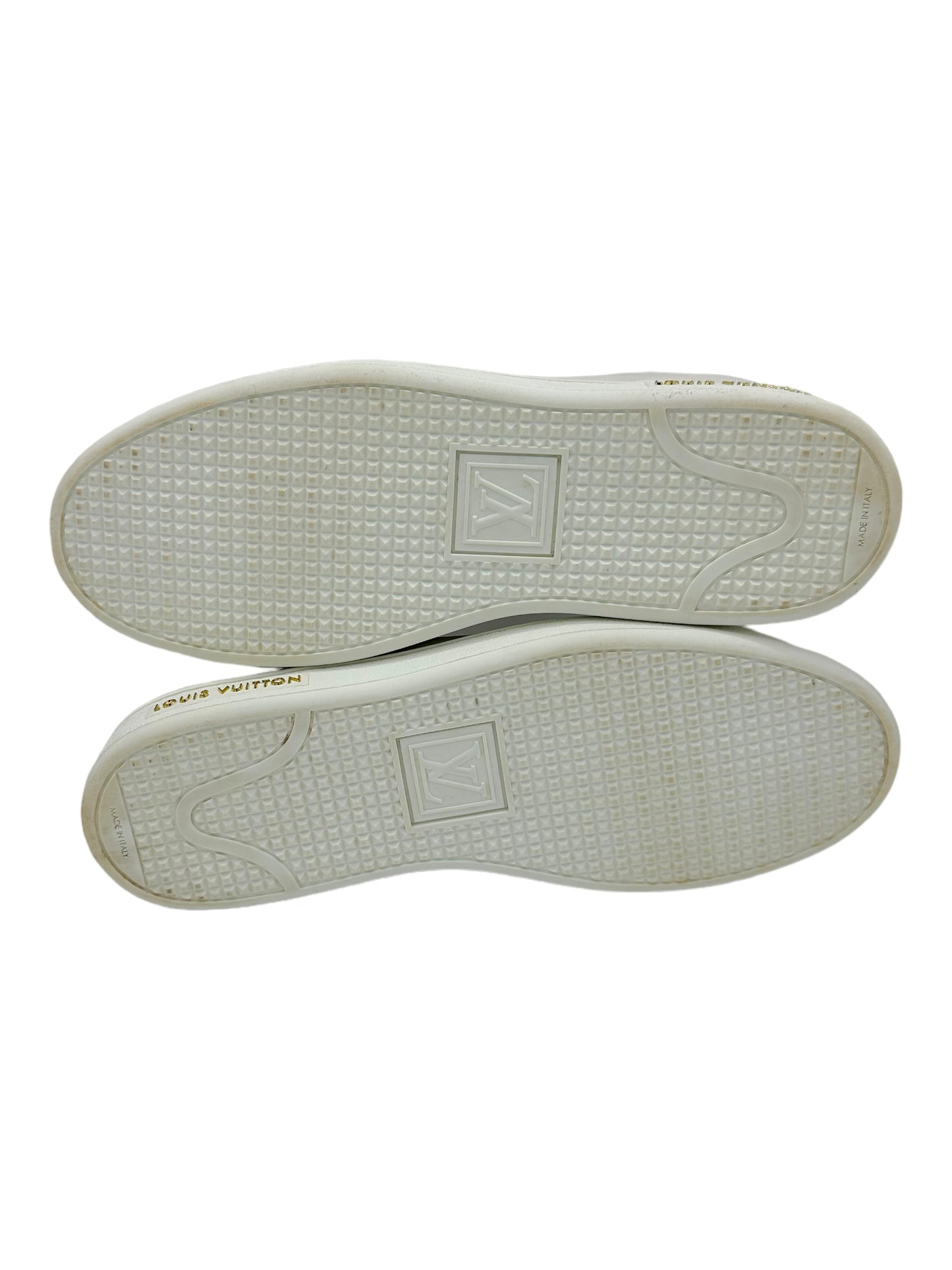 Louis Vuitton Women's White Leather Frontrow Sneakers - Genuine Design Luxury Consignment. New & Pre-Owned Clothing, Shoes, & Accessories. Calgary, Canada