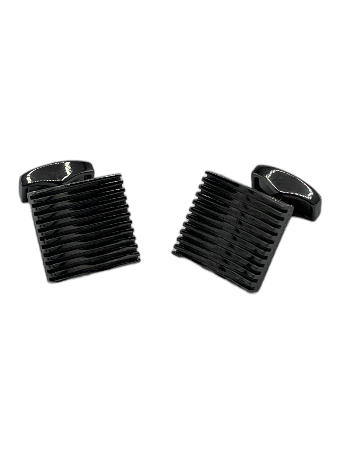 Tateossian Gunmetal Enamel Striped Square Cufflinks