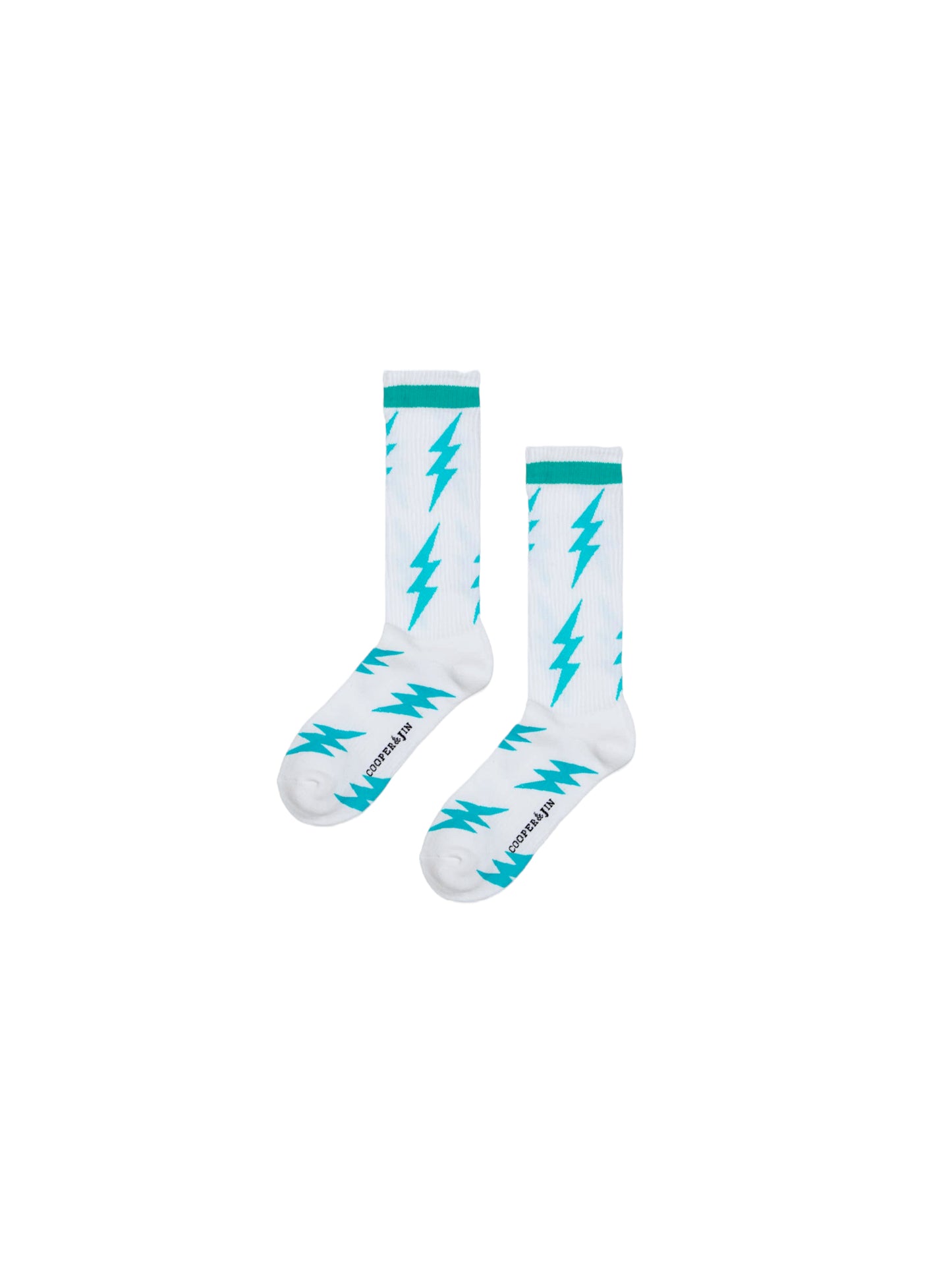 Cooper & Jin White Aqua Lightning Cotton Cushioned Crew Socks