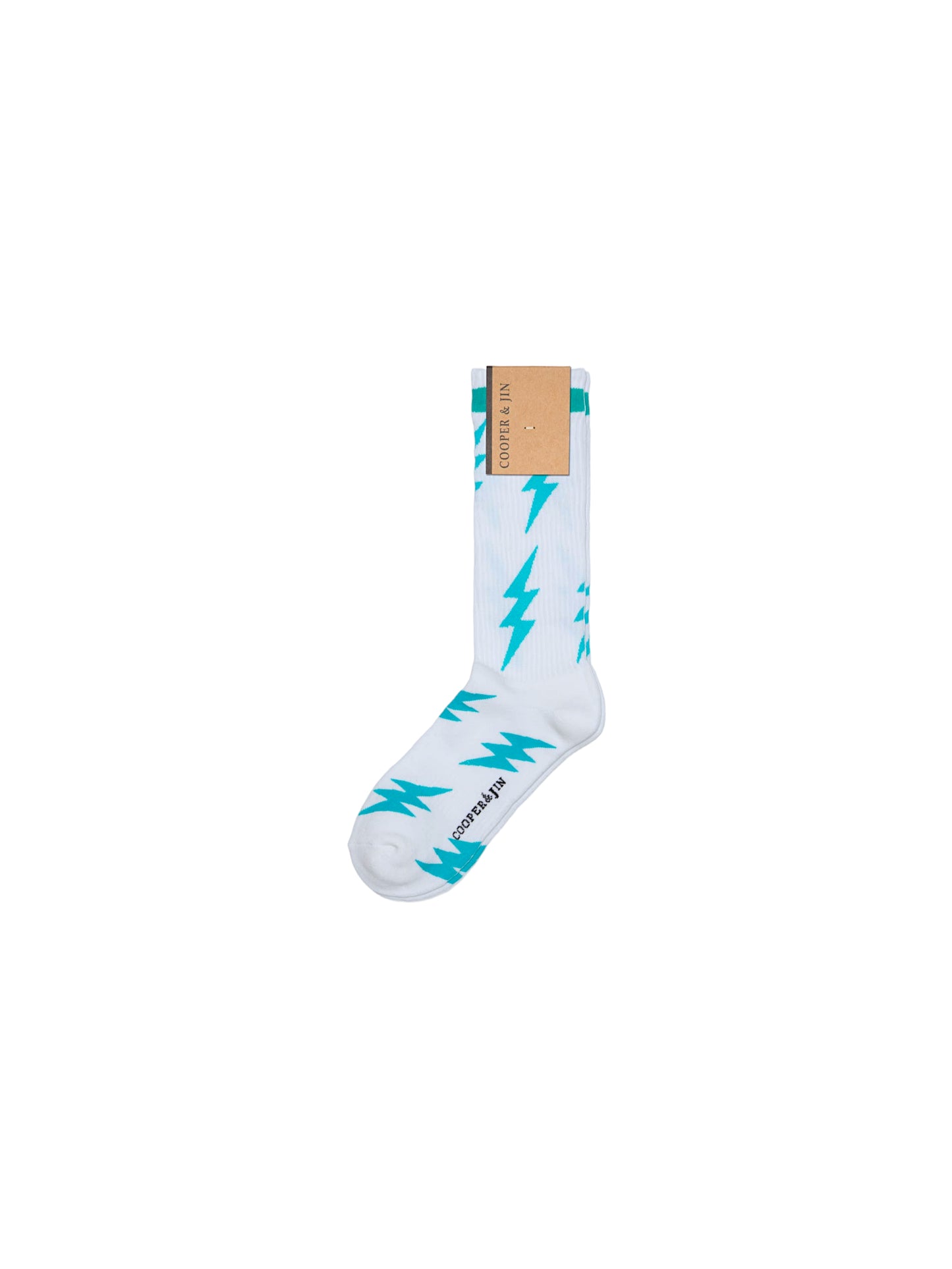 Cooper & Jin White Aqua Lightning Cotton Cushioned Crew Socks