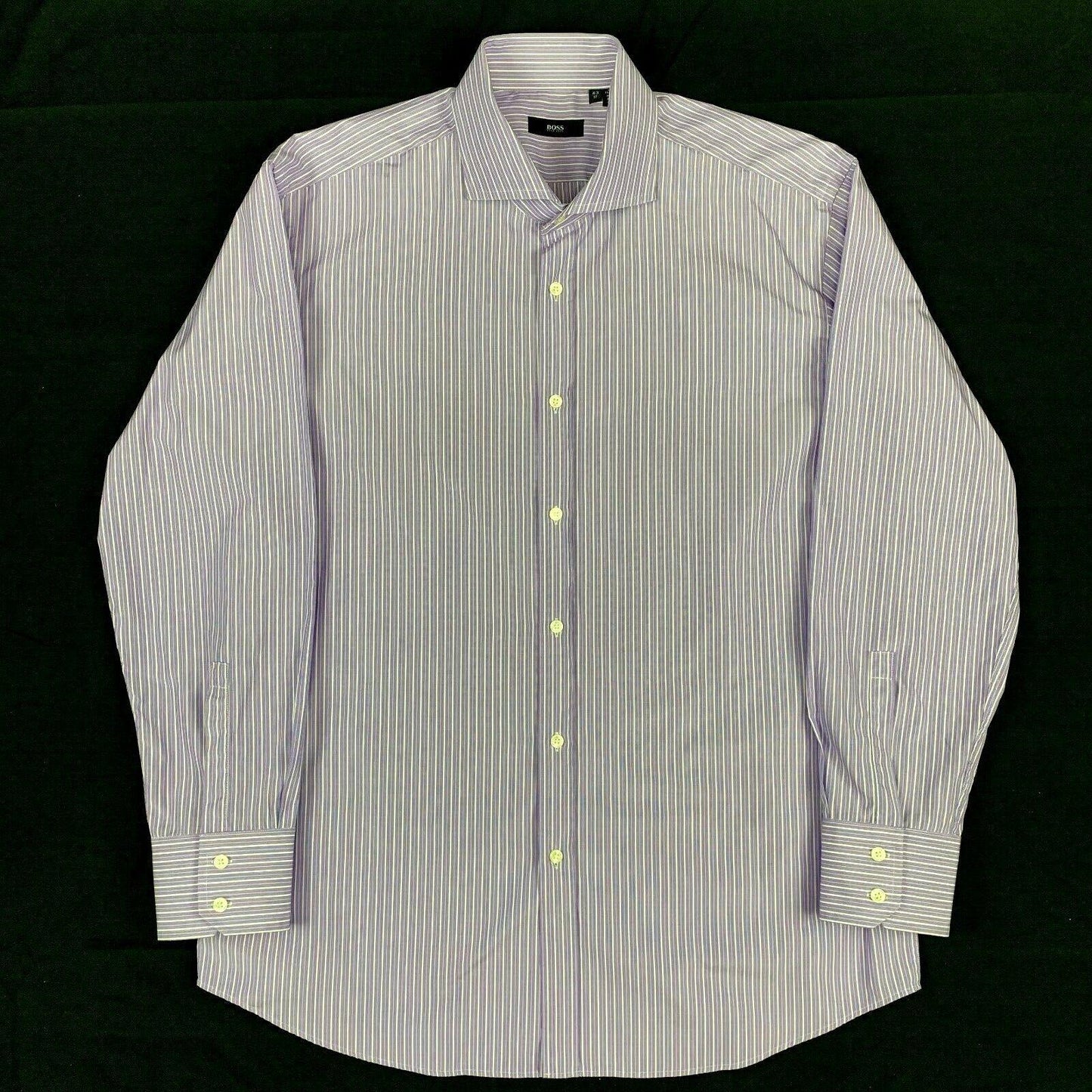 Hugo Boss Blue Striped Large 17 / 43 Regular Fit Dress Shirt - Genuine Design Luxury Consignment