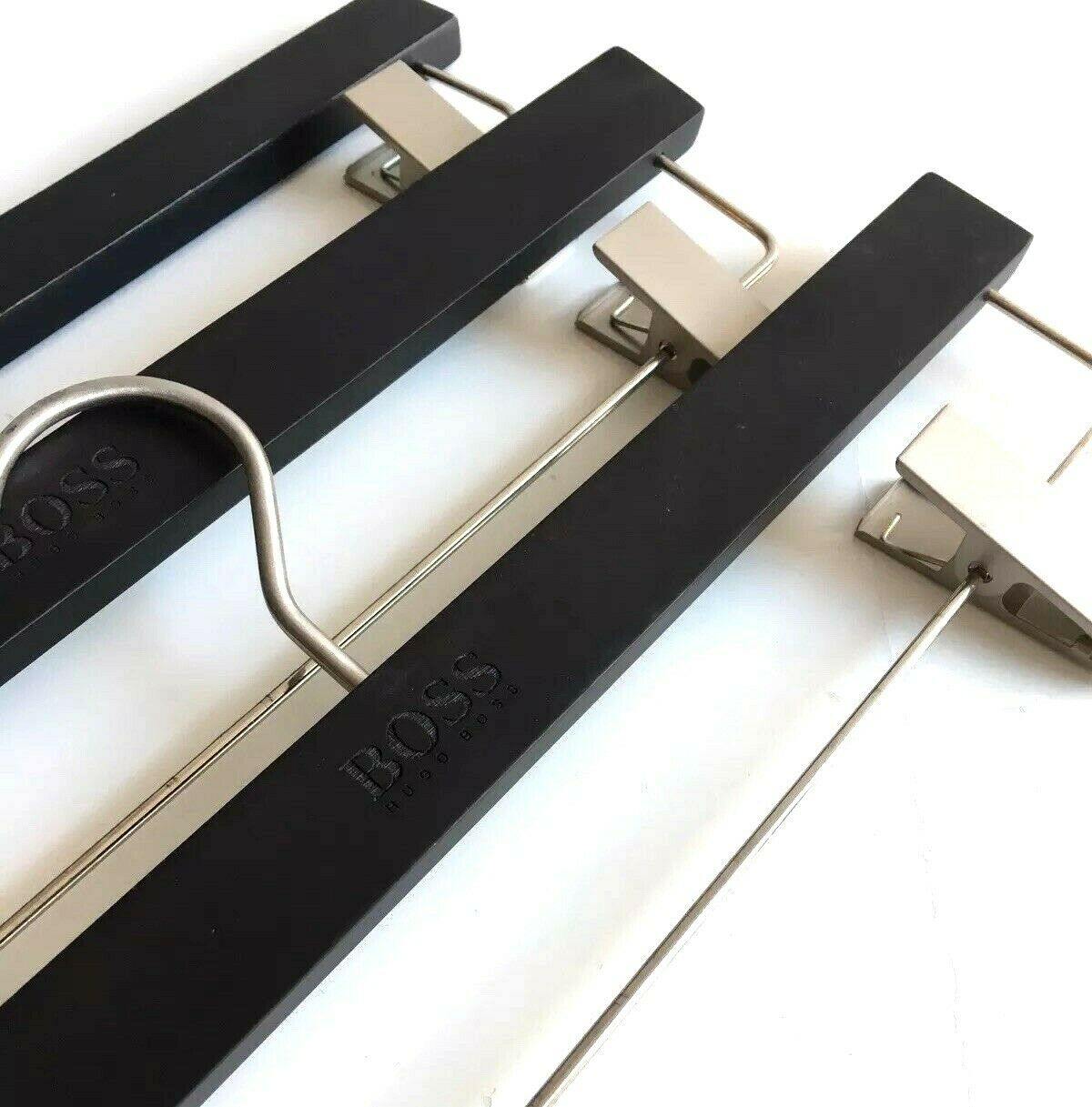 Hugo Boss Unisex Pant  Clip Wooden & Metal Hanger Dark Brown 3 Pack - Genuine Design Luxury Consignment