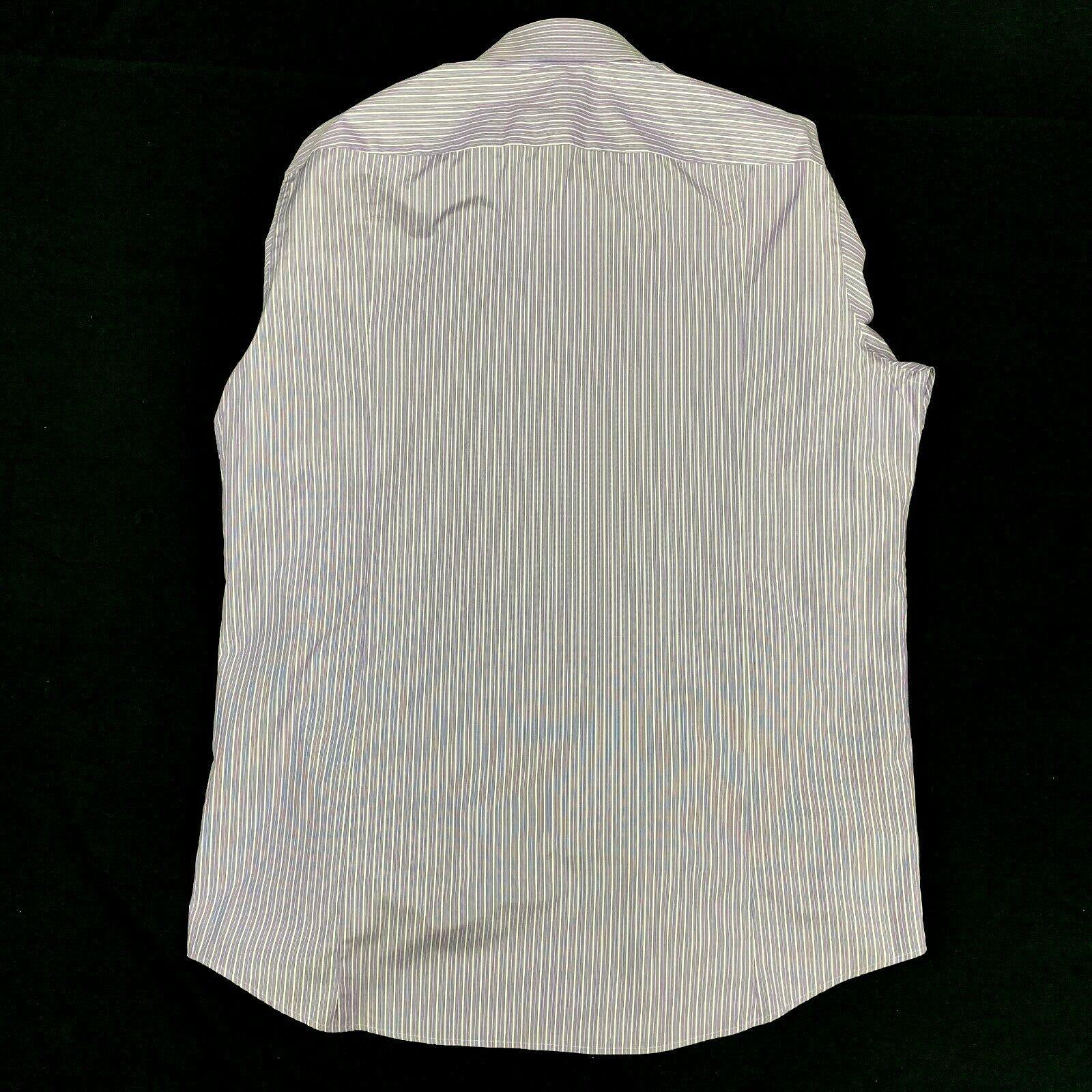 Hugo Boss Blue Striped Large 17 / 43 Regular Fit Dress Shirt - Genuine Design Luxury Consignment