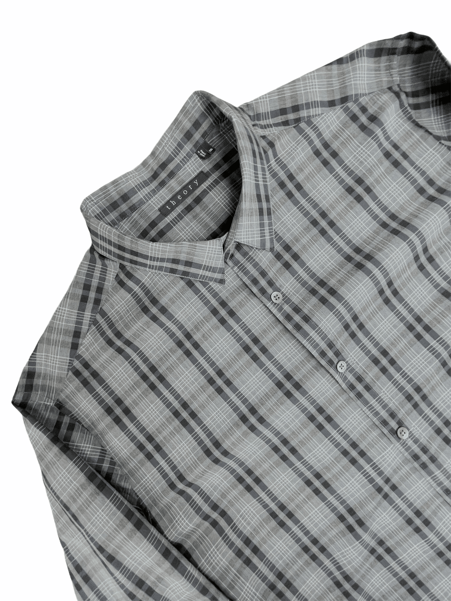Theory Grey Check Casual Button Up Shirt 16 / 41 - XXL - Genuine Design Luxury Consignment