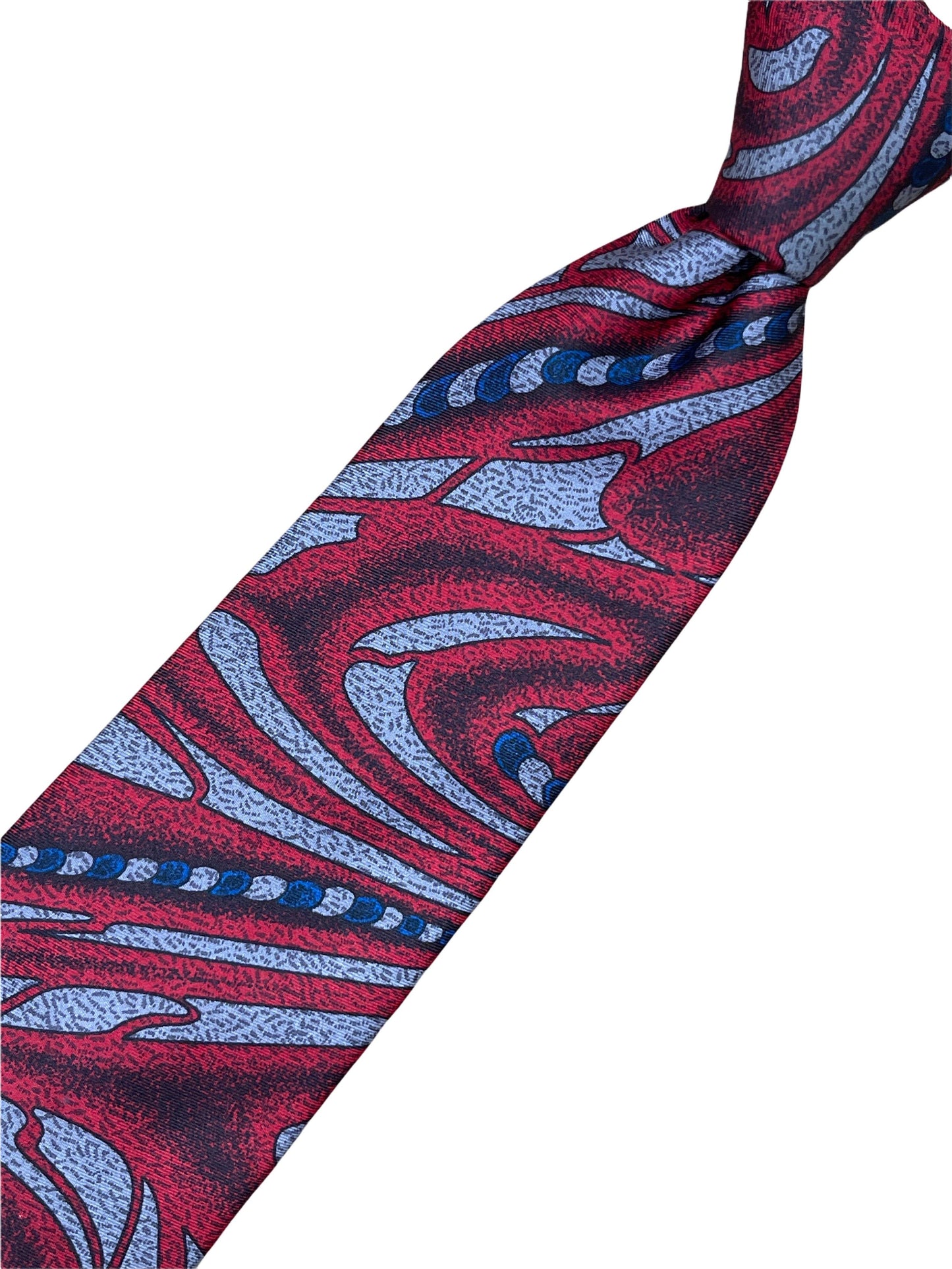 Givenchy Red w/ silver geometric 100% silk tie. Genuine Design luxury consignment