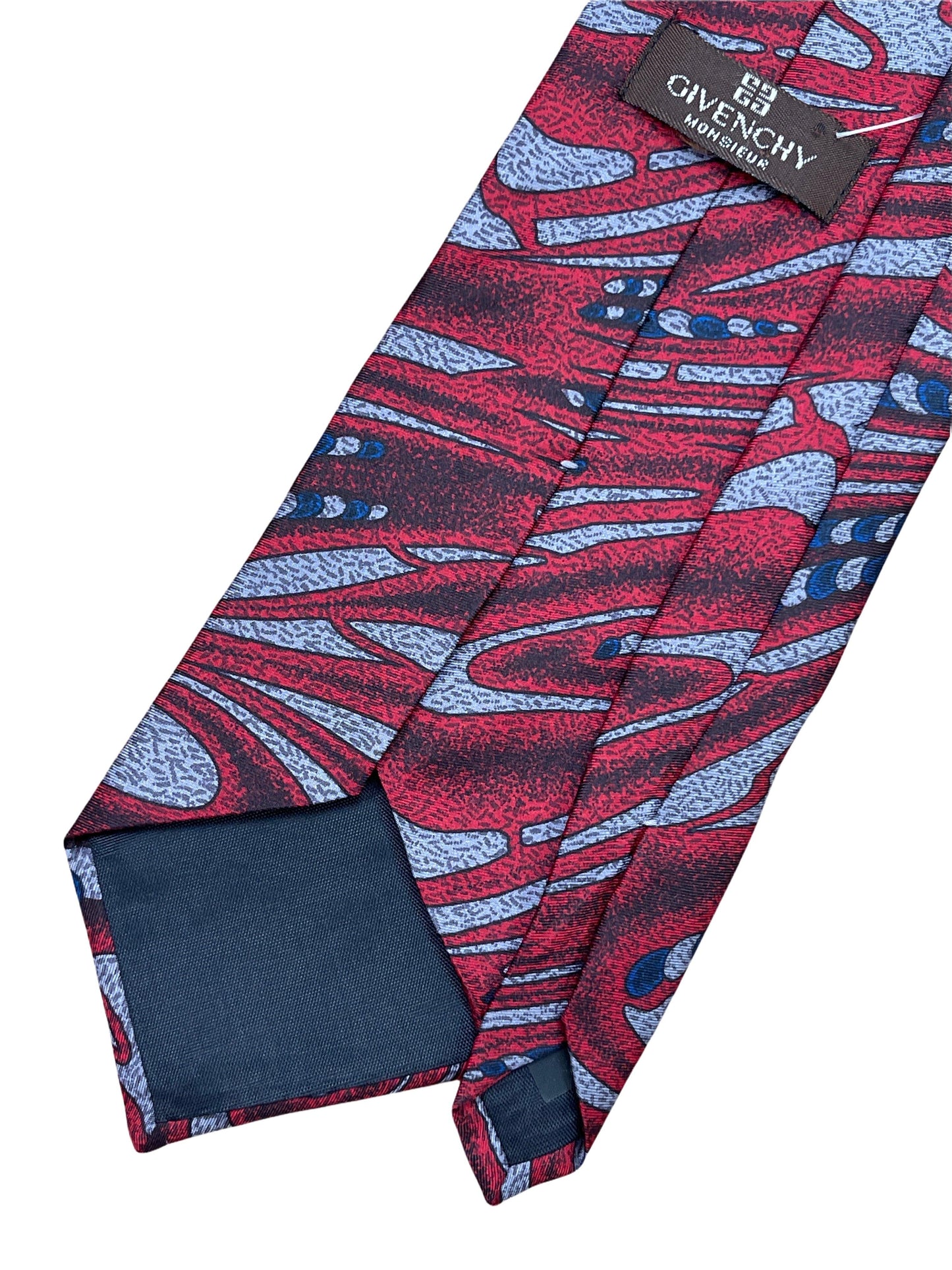 Givenchy Red w/ silver geometric 100% silk tie. Genuine Design luxury consignment