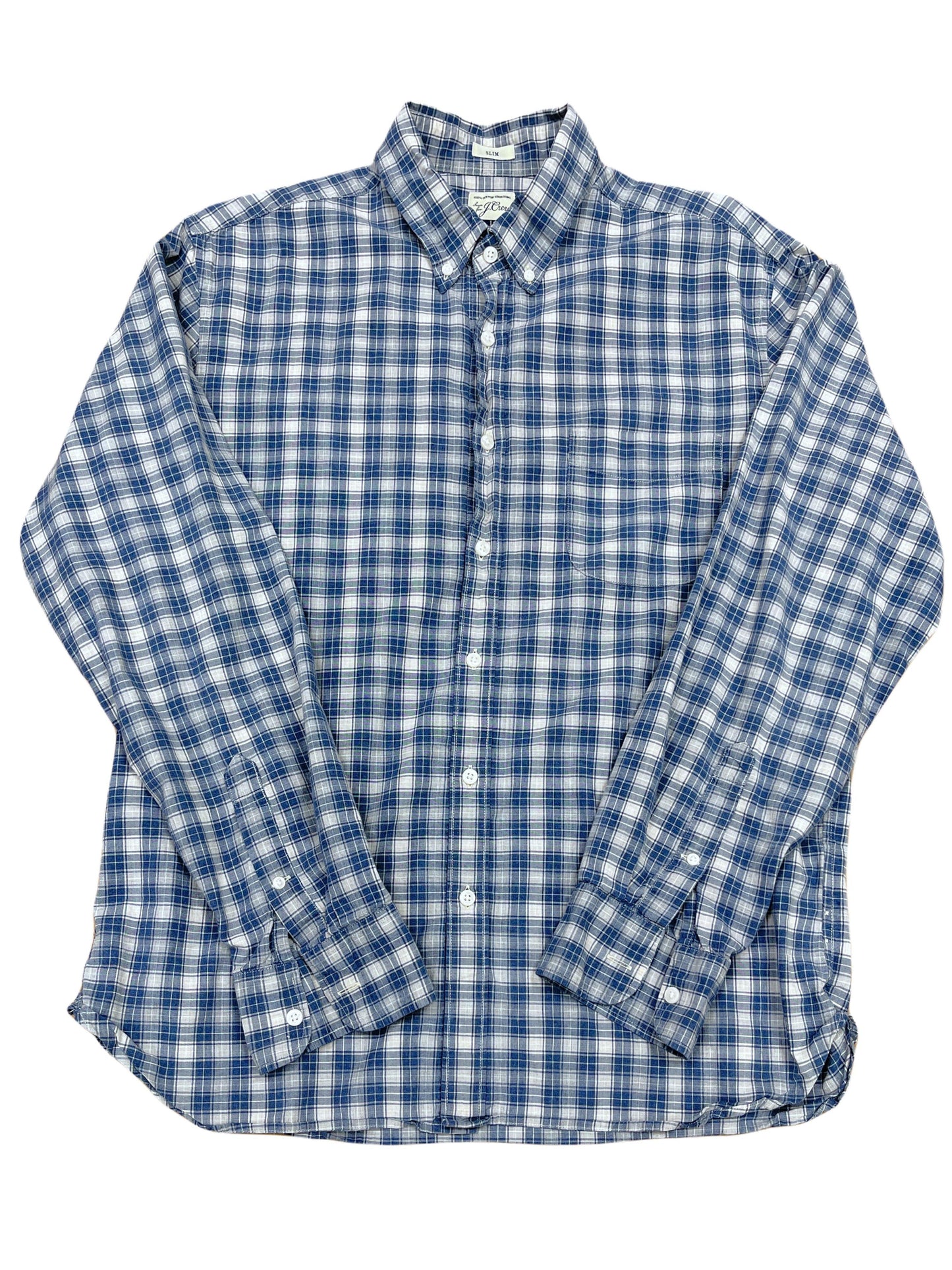 J. Crew Blue and Grey Plaid Button Down Shirt - Large Genuine Design luxury consignment
