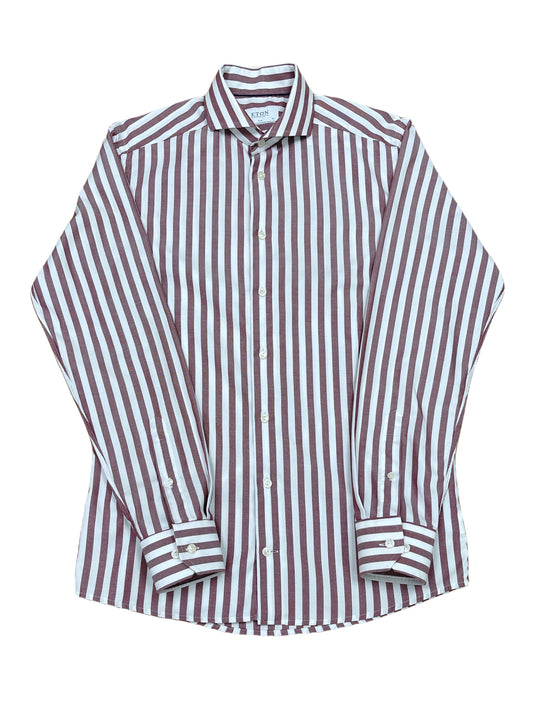 ETON Burgundy Striped Dress Shirt 15.5 / 39 - Medium  Genuine Design luxury consignment