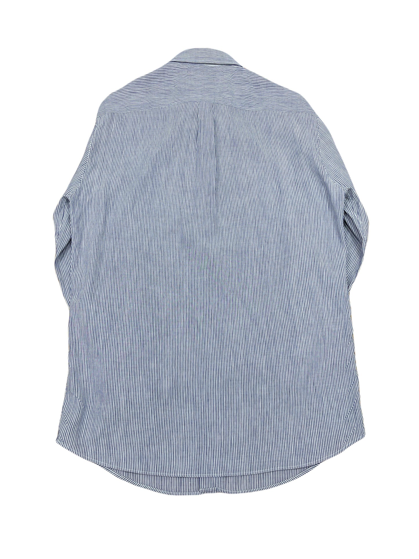 Brunello Cucinelli Blue Striped LInen Blend Shirt -Large Genuine Design luxury consignment Calgary