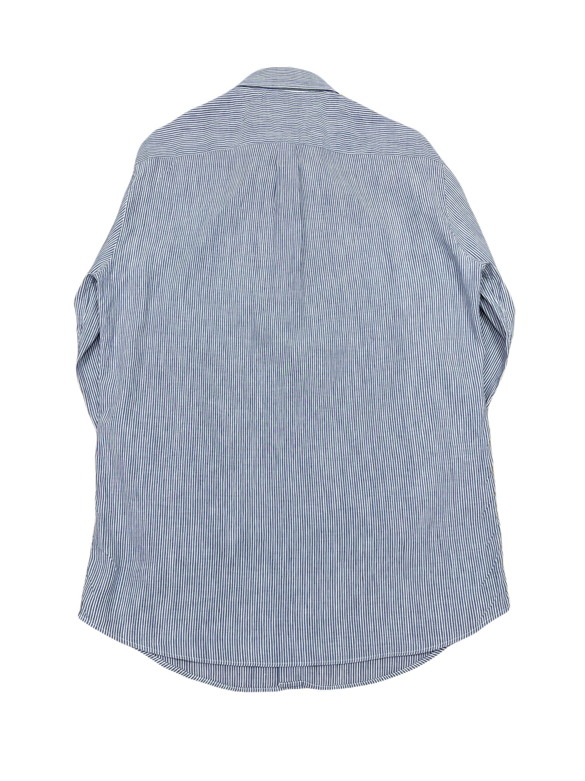 Brunello Cucinelli Blue Striped LInen Blend Shirt -Large Genuine Design luxury consignment Calgary