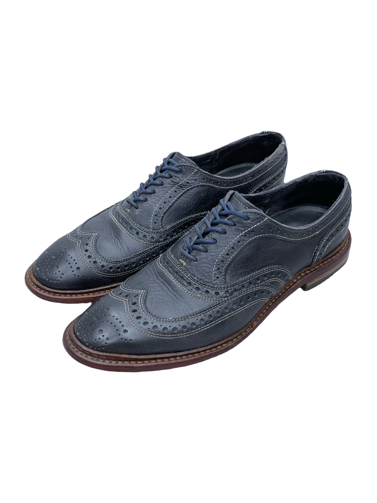 Allen Edmonds Neumok Navy Blue Leather Oxford Dress Shoes 9 D US Men —Genuine Design luxury consignment Calgary, Canada New and pre-owned clothing, shoes, accessories.