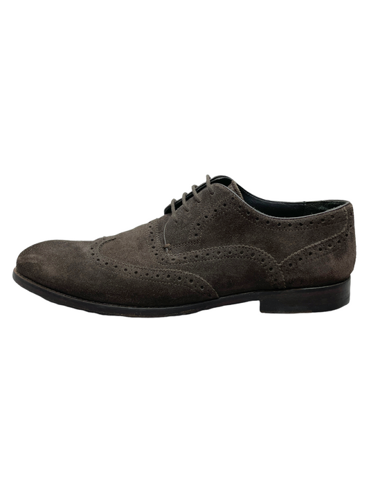 John Varvatos Dark Brown Suede Derby Dress Shoes 8.5 D US - Genuine Design Luxury Consignment for Men. Based in Calgary, Alberta, Canada.