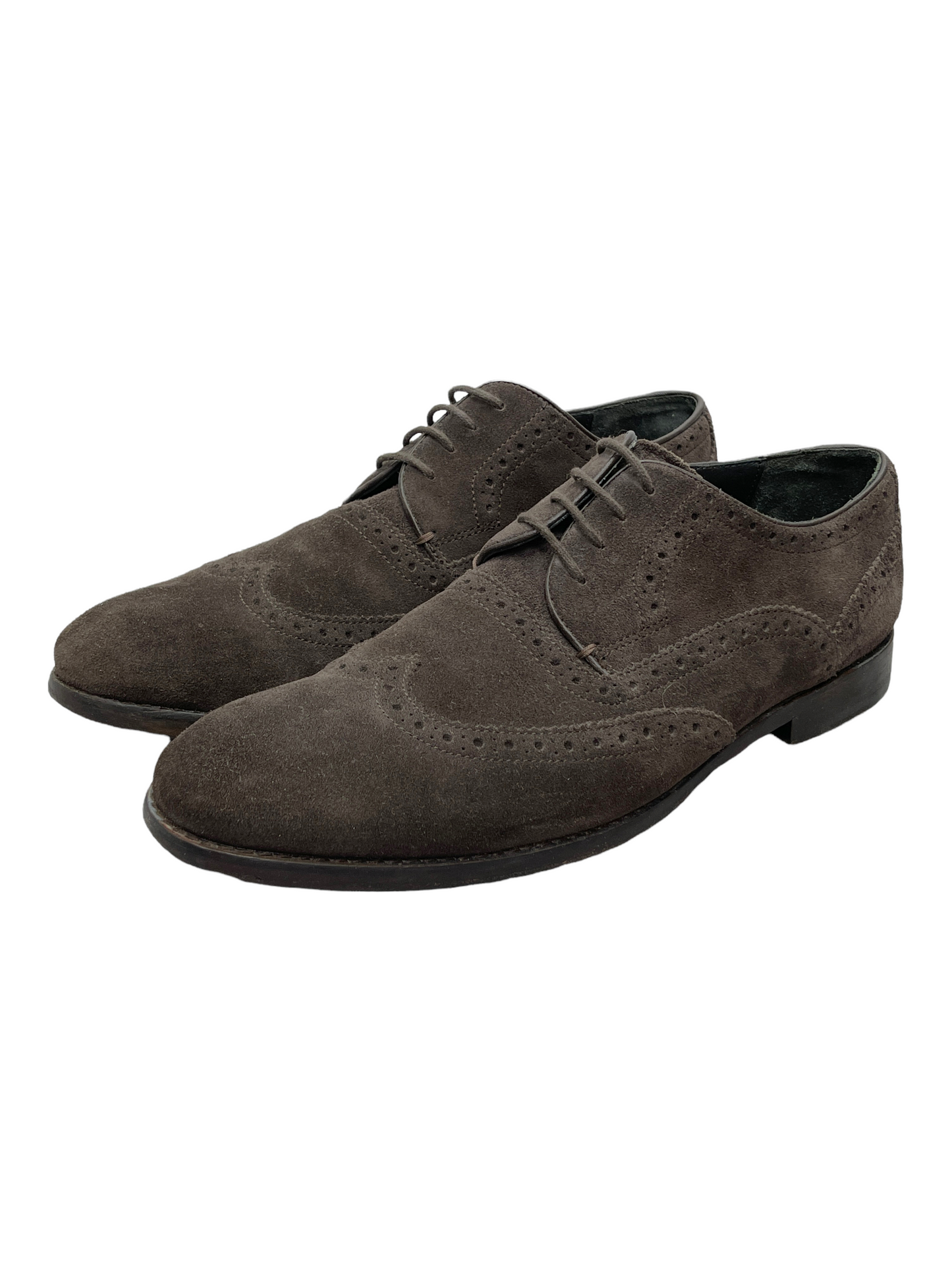 John Varvatos Dark Brown Suede Derby Dress Shoes 8.5 D US - Genuine Design Luxury Consignment for Men. Based in Calgary, Alberta, Canada.