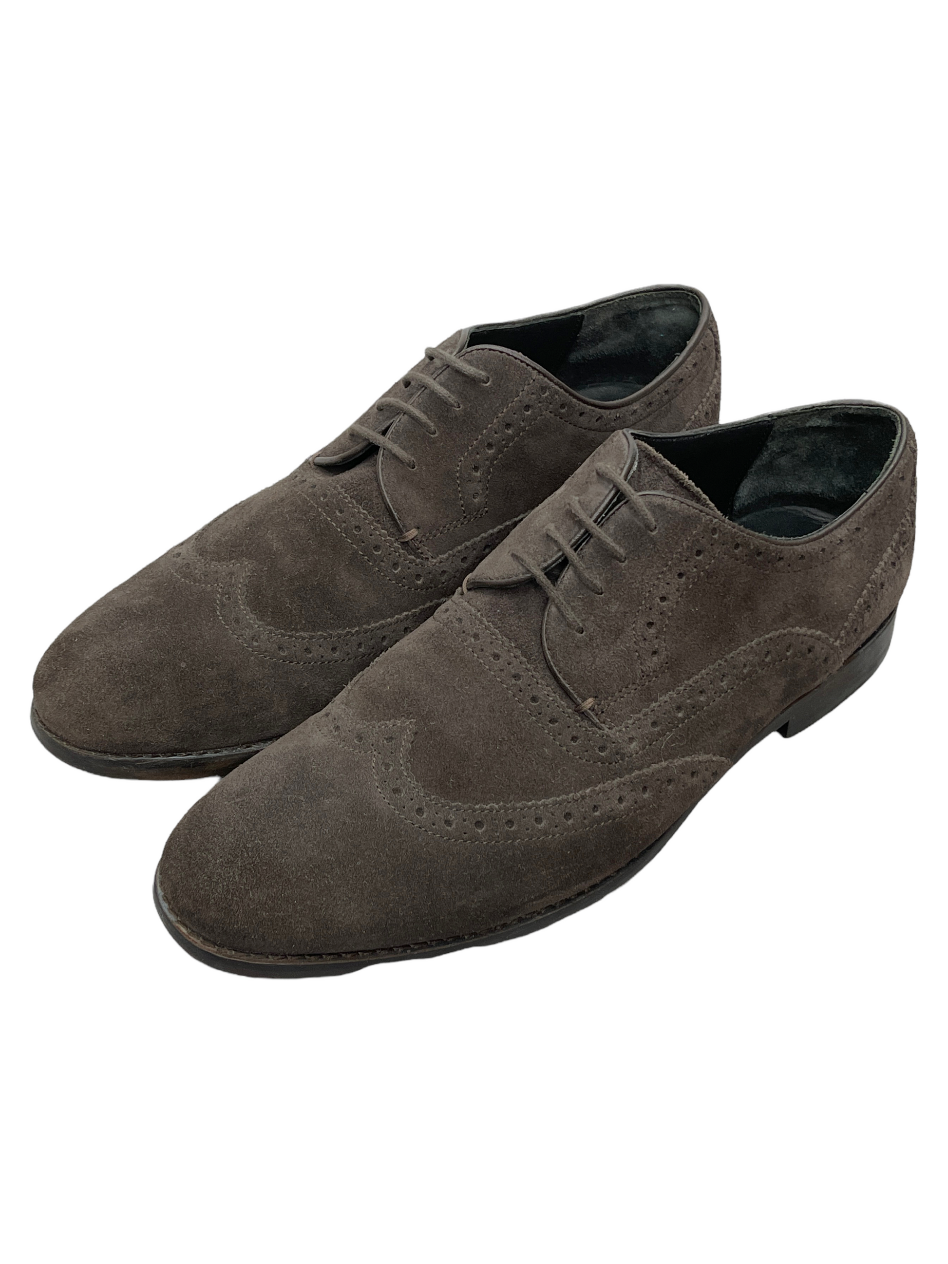 John Varvatos Dark Brown Suede Derby Dress Shoes 8.5 D US - Genuine Design Luxury Consignment for Men. Based in Calgary, Alberta, Canada.
