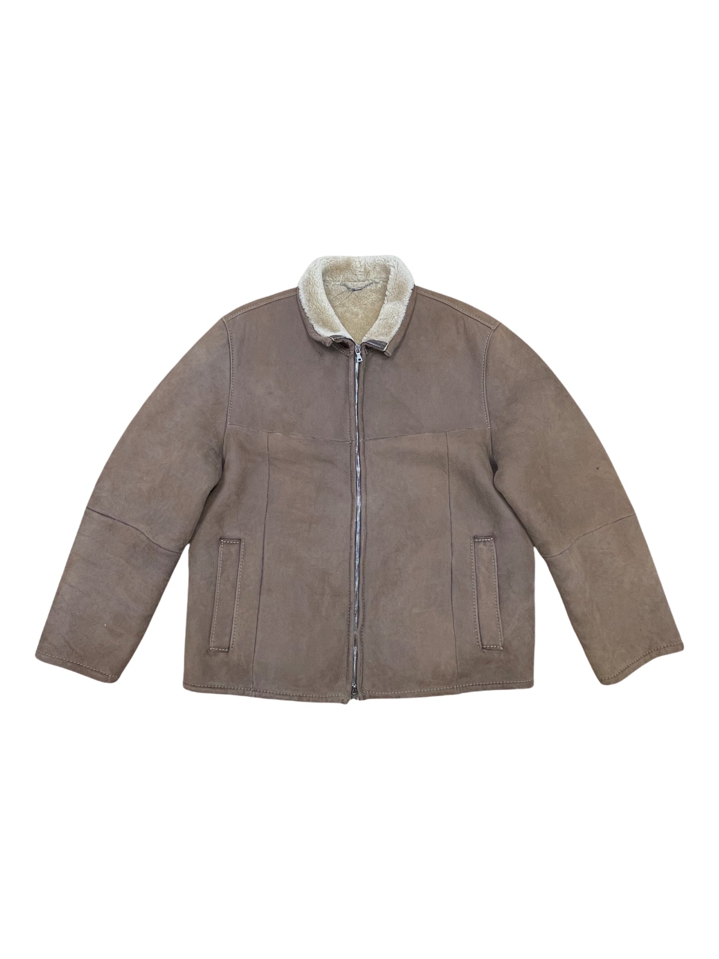 Werner Christ Brown Sheepskin Shearling Leather Bomber Jacket Large - L