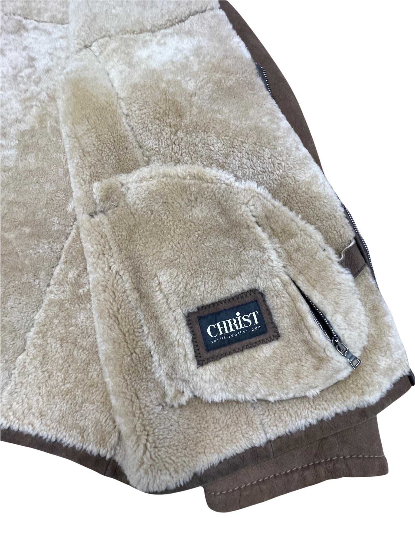 Werner Christ Brown Sheepskin Shearling Leather Bomber Jacket Large - L