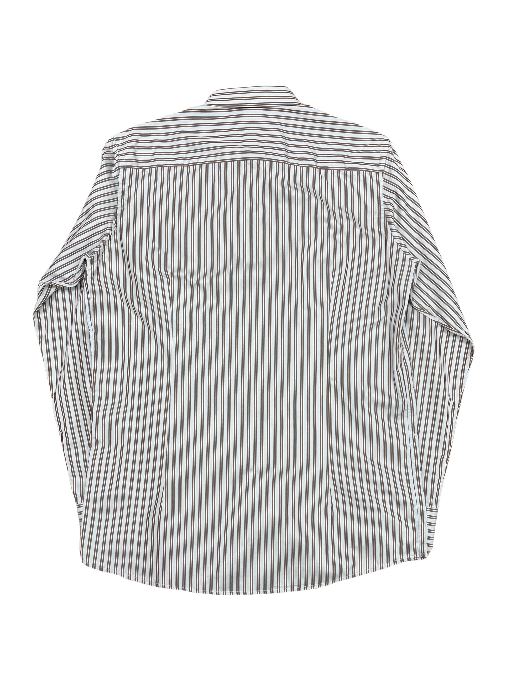 Eton Grey with Brown Stripe Dress Shirt 16.5 - Large