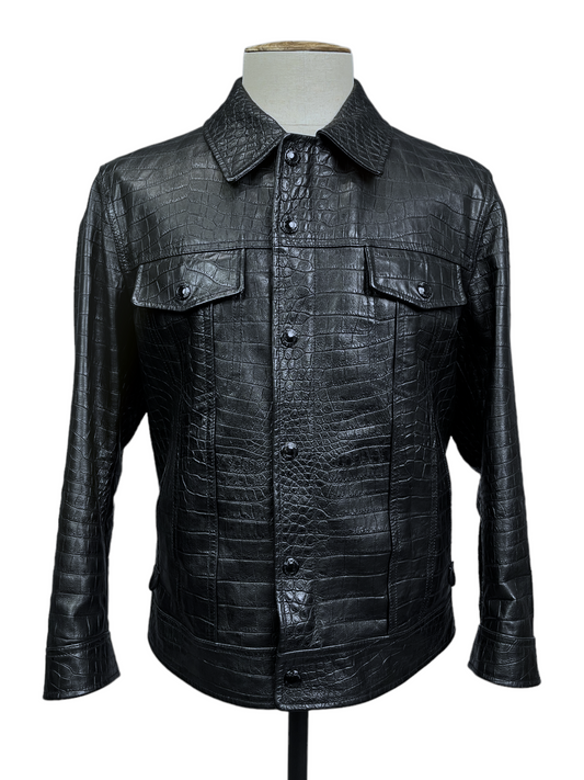 Tom Ford Black Calfskin Leather Trucker Jacket 40R — Genuine Design Luxury Consignment Calgary, Alberta, Canada New and Pre-Owned Clothing, Shoes, Accessories.