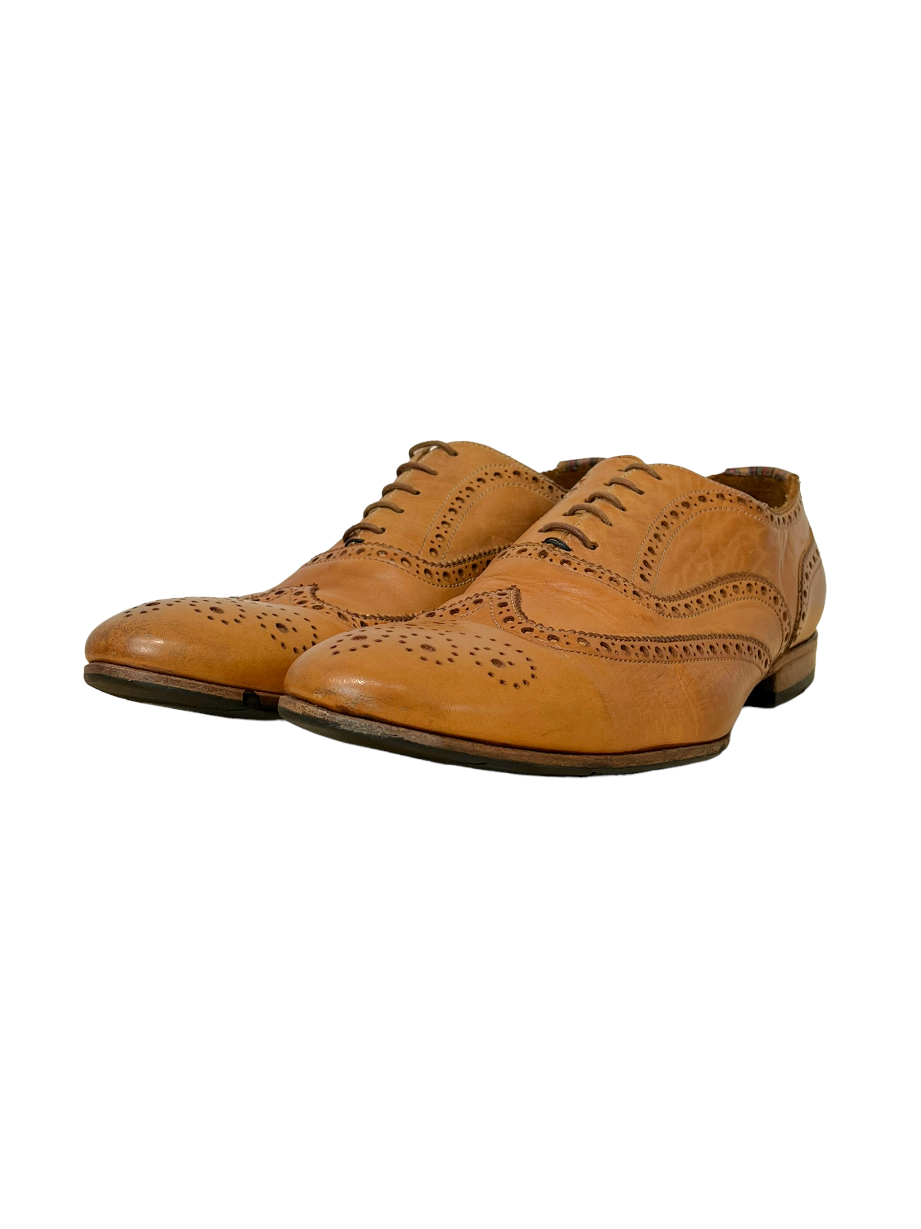 Paul Smith Light Brown Toe Stamped Leather Wingtip Oxford Dress Shoes - Genuine Design Luxury Consignment for Men. New & Pre-Owned Clothing, Shoes, & Accessories. Calgary, Canada