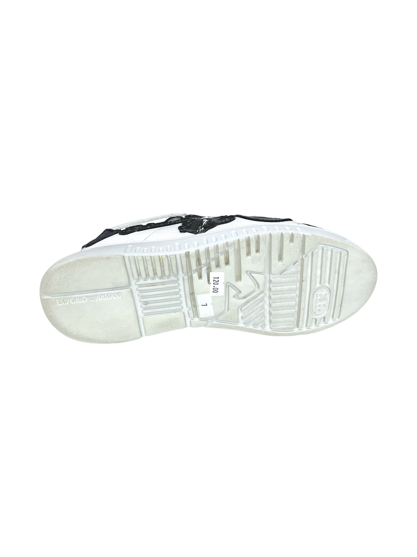 Emporio Armani White Leather Patch Casual Sneakers 6- Genuine Design Luxury Consignment Calgary, Alberta, Canada New and Pre-Owned Clothing, Shoes, Accessories.