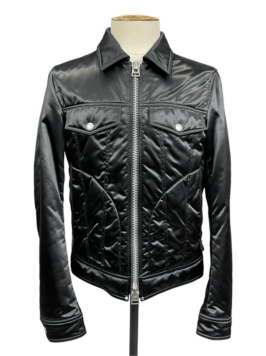 Tom Ford Black Satin Bomber Jacket 38— Genuine Design Luxury Consignment Calgary, Alberta, Canada New and Pre-Owned Clothing, Shoes, Accessories.