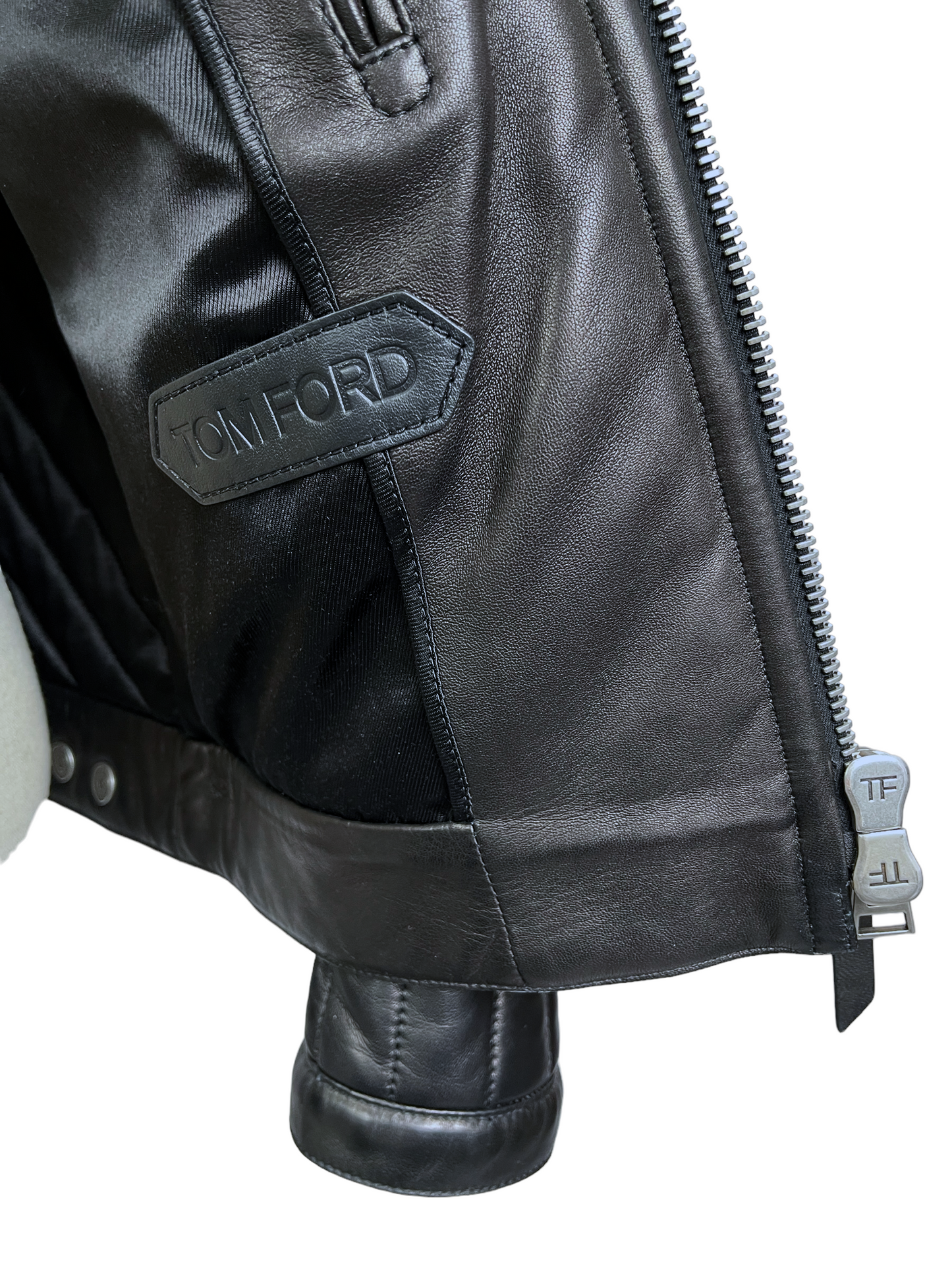 Tom Ford Black Leather Biker Jacket 38— Genuine Design Luxury Consignment Calgary, Alberta, Canada New and Pre-Owned Clothing, Shoes, Accessories.