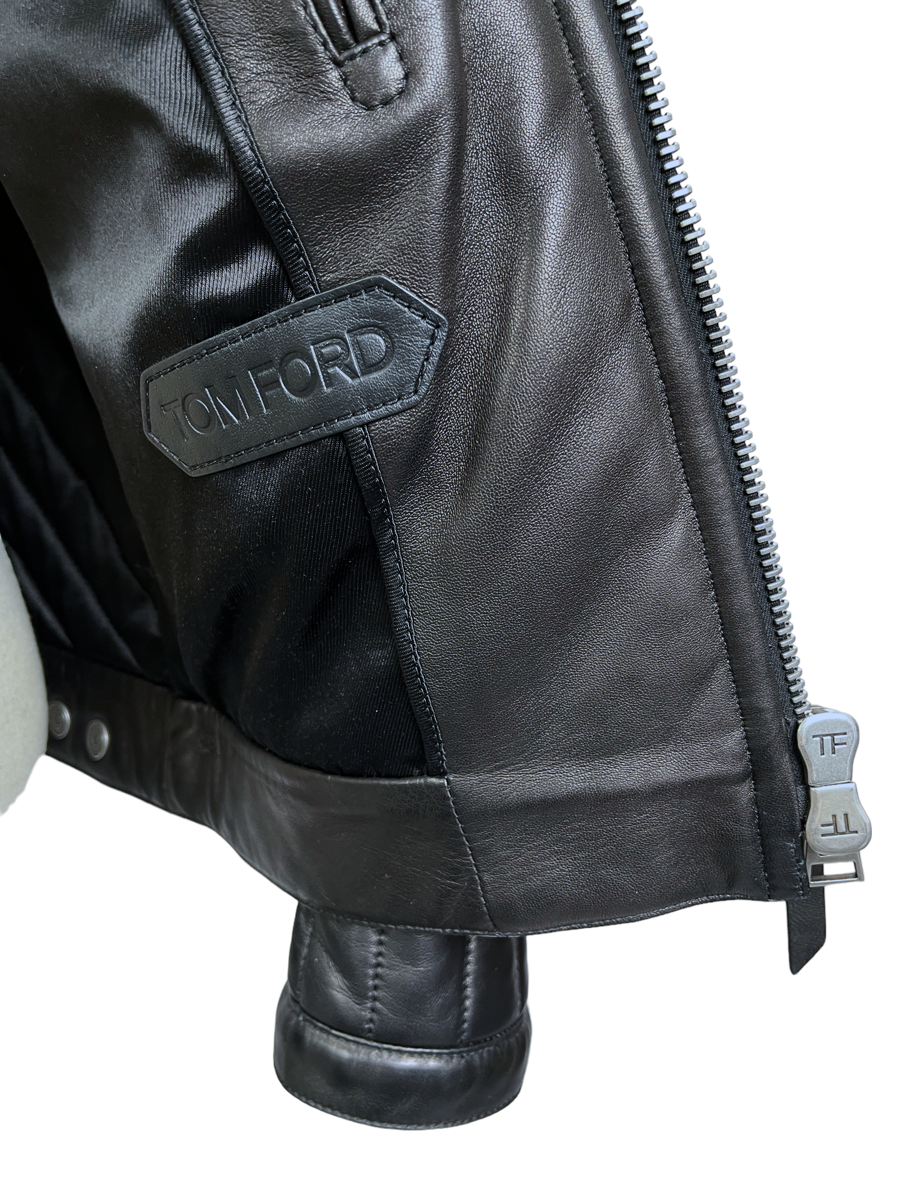 Tom Ford Black Leather Biker Jacket 38— Genuine Design Luxury Consignment Calgary, Alberta, Canada New and Pre-Owned Clothing, Shoes, Accessories.