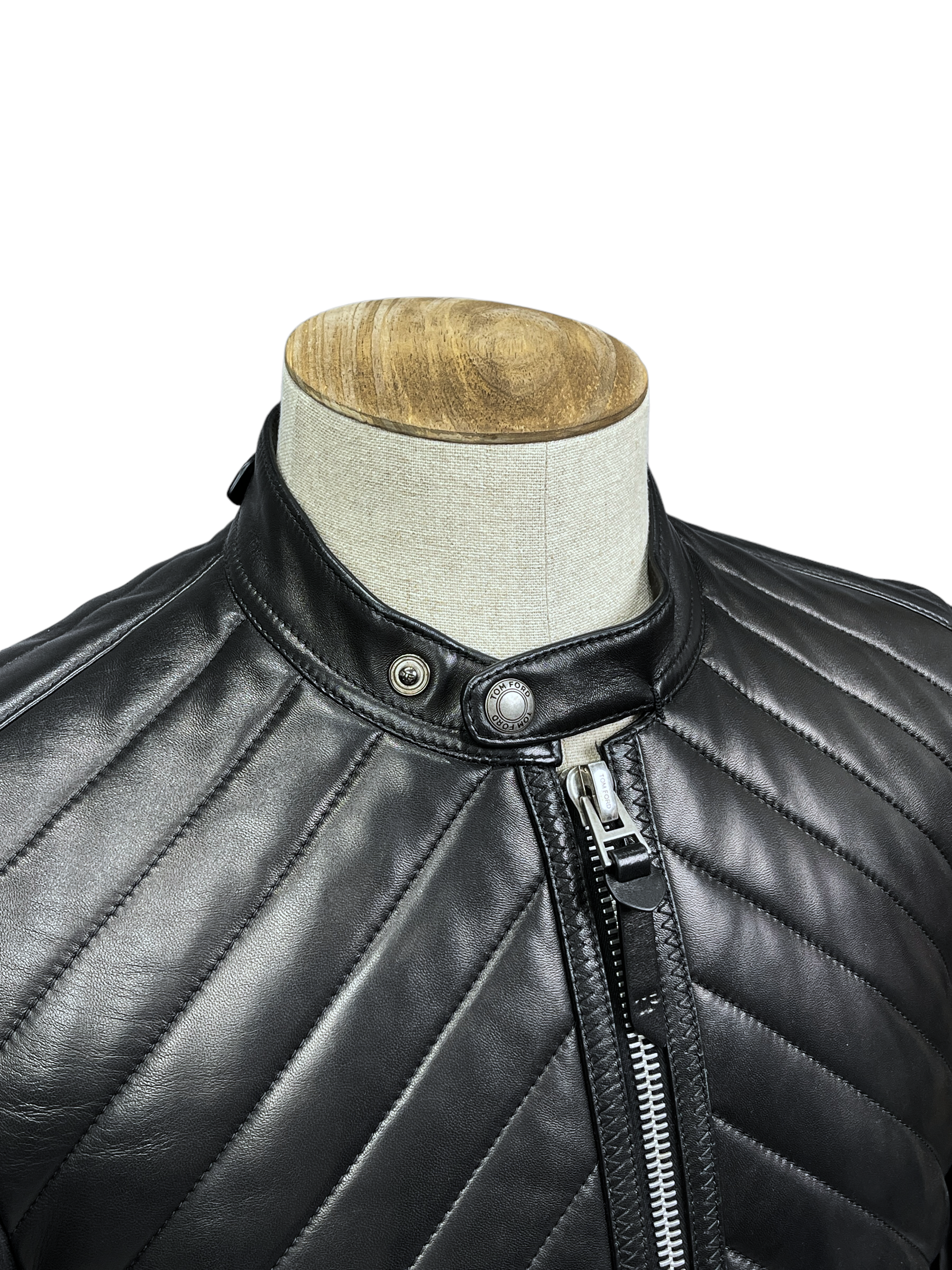 Tom Ford Black Leather Biker Jacket 38— Genuine Design Luxury Consignment Calgary, Alberta, Canada New and Pre-Owned Clothing, Shoes, Accessories.