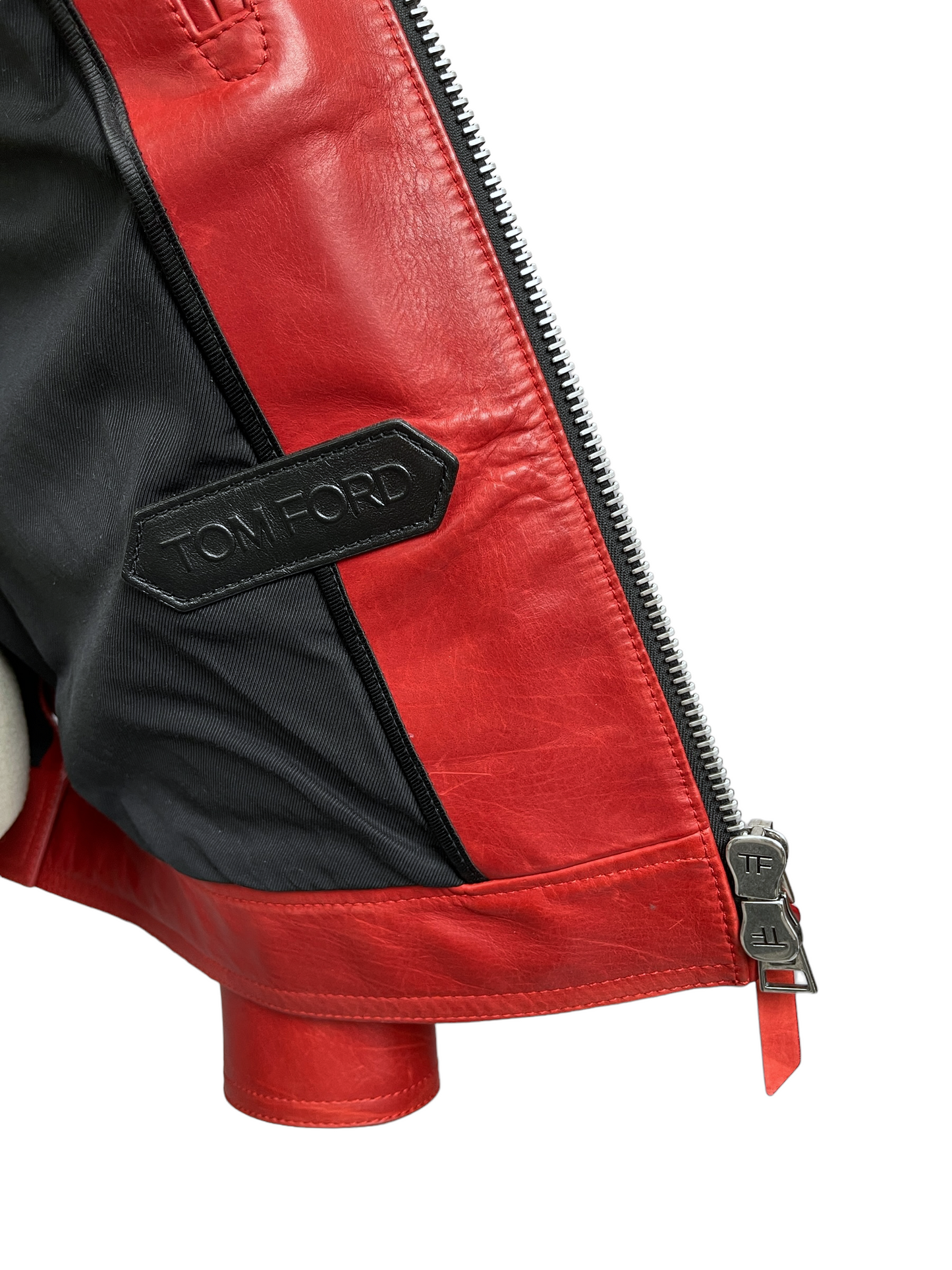 Tom Ford Red Embossed Calfskin Leather Trucker Jacket 40R / 50R — Genuine Design Luxury Consignment Calgary, Alberta, Canada New and Pre-Owned Clothing, Shoes, Accessories.
