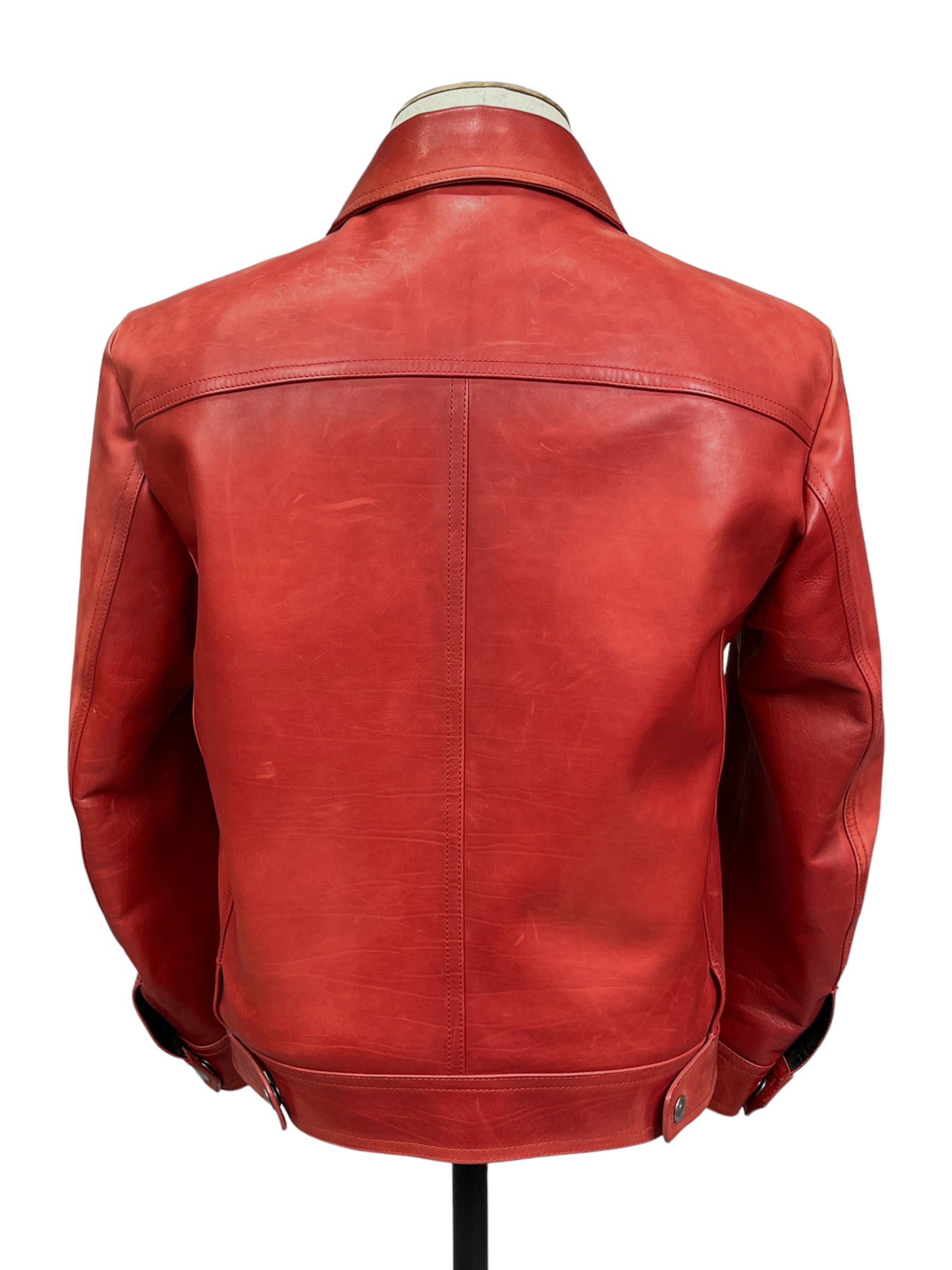 Tom Ford Red Embossed Calfskin Leather Trucker Jacket 40R / 50R — Genuine Design Luxury Consignment Calgary, Alberta, Canada New and Pre-Owned Clothing, Shoes, Accessories.