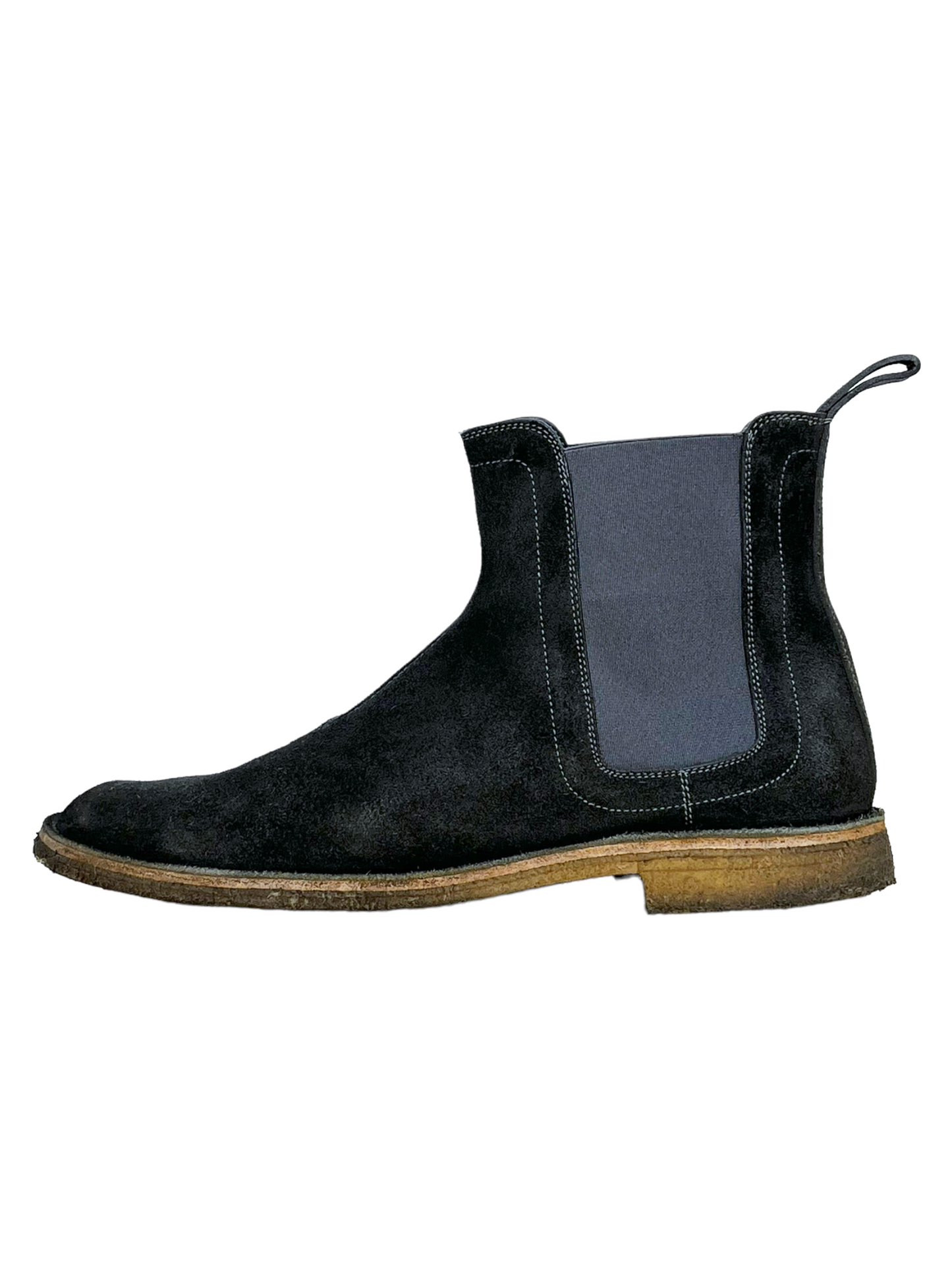 Bottega Veneta Dark Navy Aussie Suede Chelsea Boots - Genuine Design Luxury Consignment for Men. New & Pre-Owned Clothing, Shoes, & Accessories. Calgary, Canada