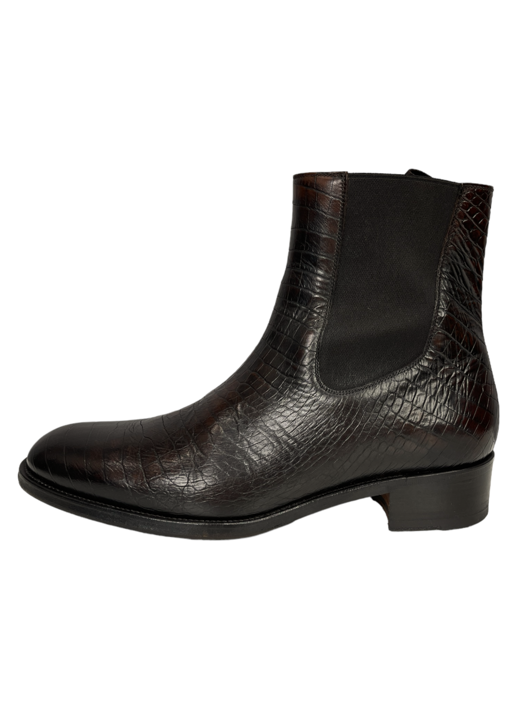 Tom Ford Brown Crocodile Leather High Chelsea Boots 6- Genuine Design Luxury Consignment Calgary, Alberta, Canada New and Pre-Owned Clothing, Shoes, Accessories.