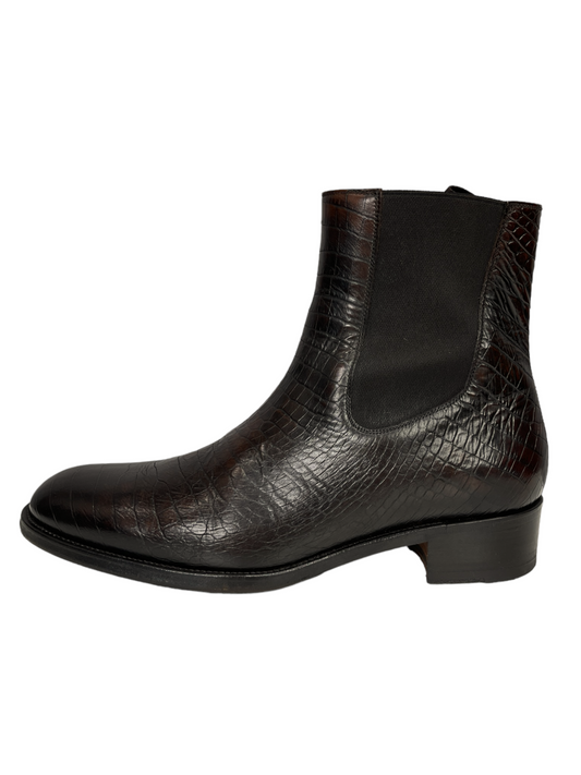 Tom Ford Brown Crocodile Leather High Chelsea Boots 6- Genuine Design Luxury Consignment Calgary, Alberta, Canada New and Pre-Owned Clothing, Shoes, Accessories.