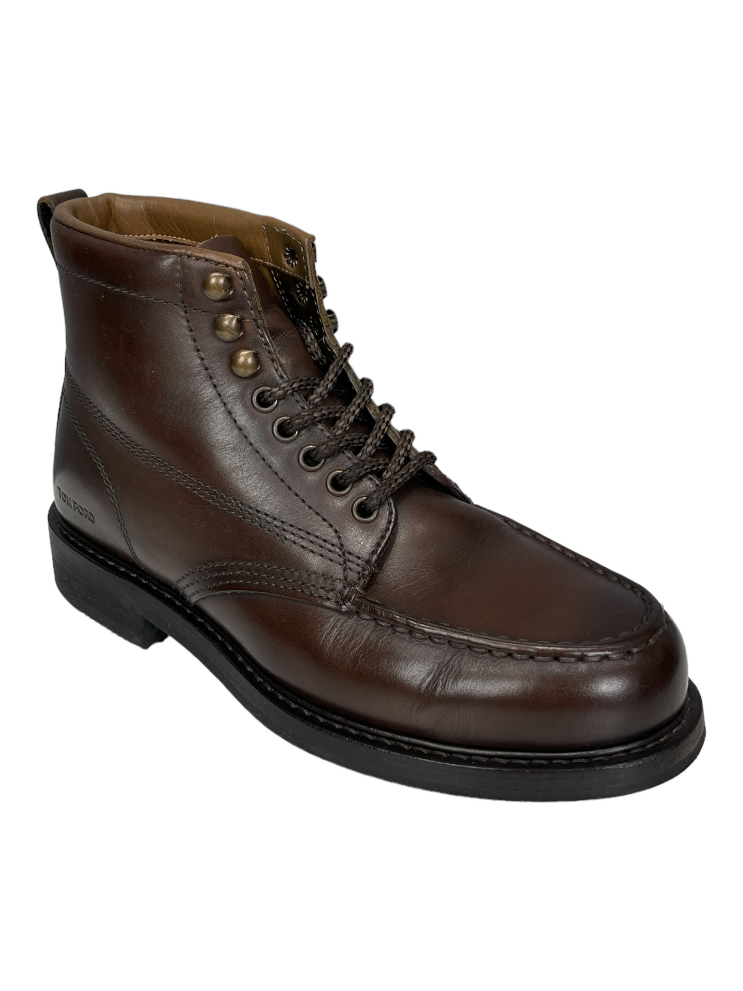 Tom Ford Brown Leather Work Boot 8 - Genuine Design Luxury Consignment Calgary, Alberta, Canada New and Pre-Owned Clothing, Shoes, Accessories.