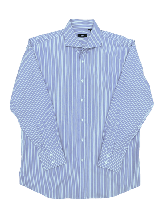 Hugo Boss Stripe Long Sleeve Dress Shirt,Light Blue, White—XL—Genuine Design luxury consignment