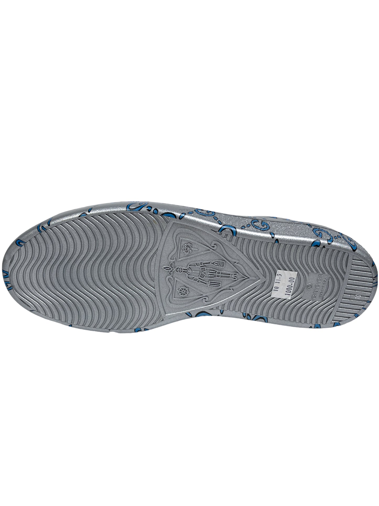 Gucci Silver & Blue Ghost GG Monogram Ace Sneakers — Genuine Design luxury consignment Calgary, Alberta, Canada New and pre-owned clothing, shoes, accessories.