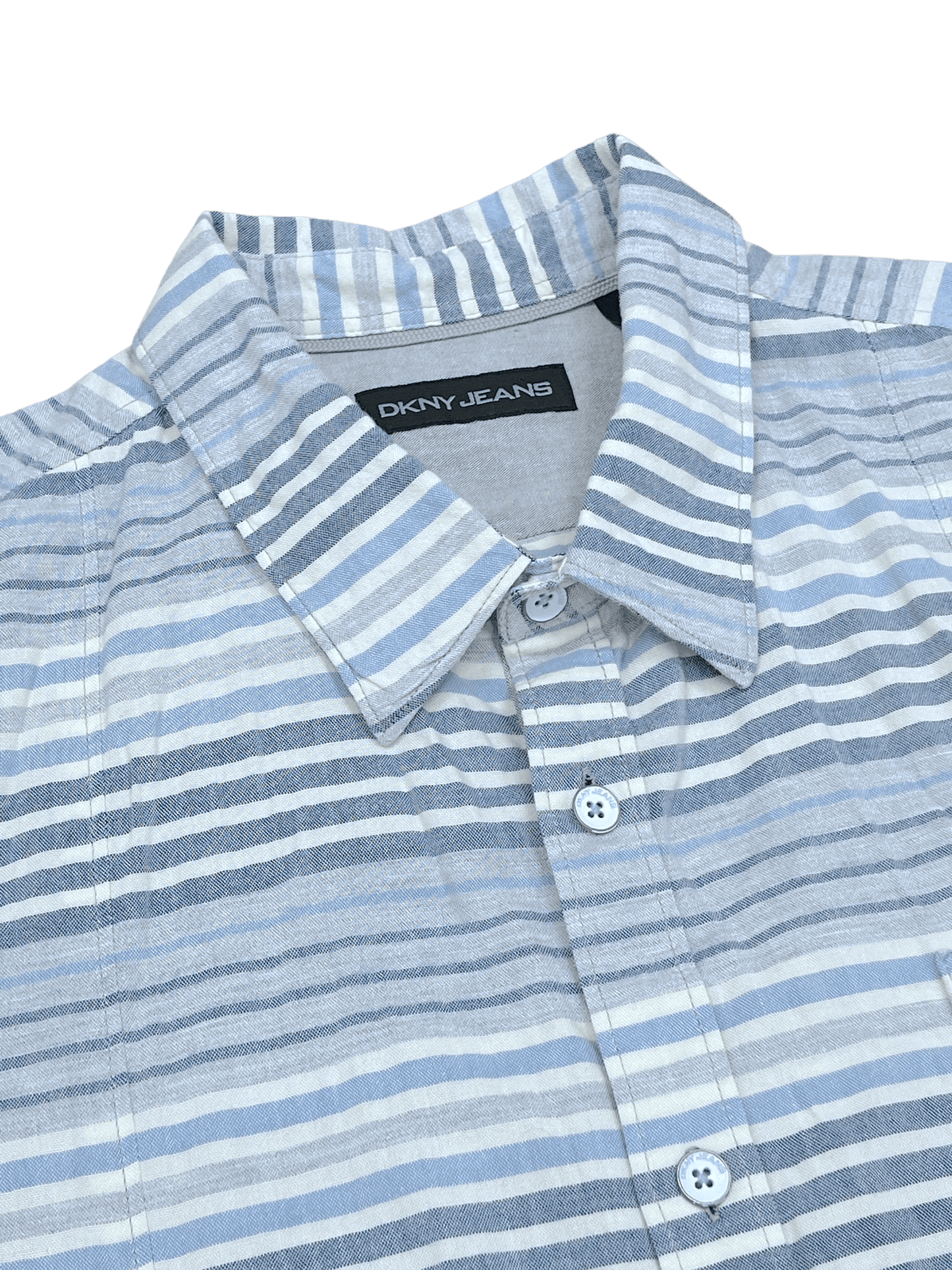 DKNY Blue Striped Button Up Short Sleeve Shirt XL - Genuine Design luxury consignment