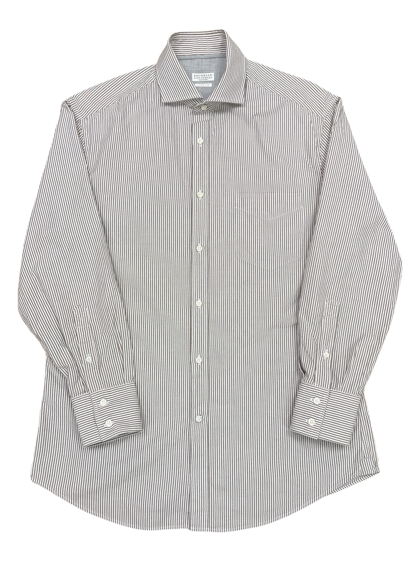 Brunello Cucinelli Brown Striped Dress Shirt - Extra Large
