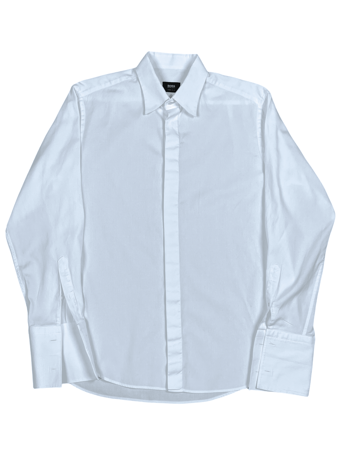 Hugo Boss White French Cuff Dress Shirt 16.5 / 42 - Genuine Design Luxury Consignment for Men. New & Pre-Owned Clothing, Shoes, & Accessories. Calgary, Canada