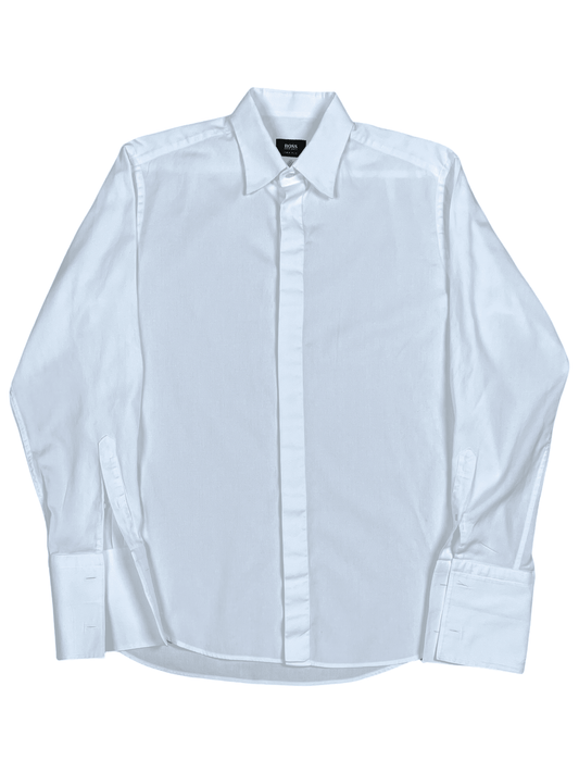 Hugo Boss White French Cuff Dress Shirt 16.5 / 42 - Genuine Design Luxury Consignment for Men. New & Pre-Owned Clothing, Shoes, & Accessories. Calgary, Canada